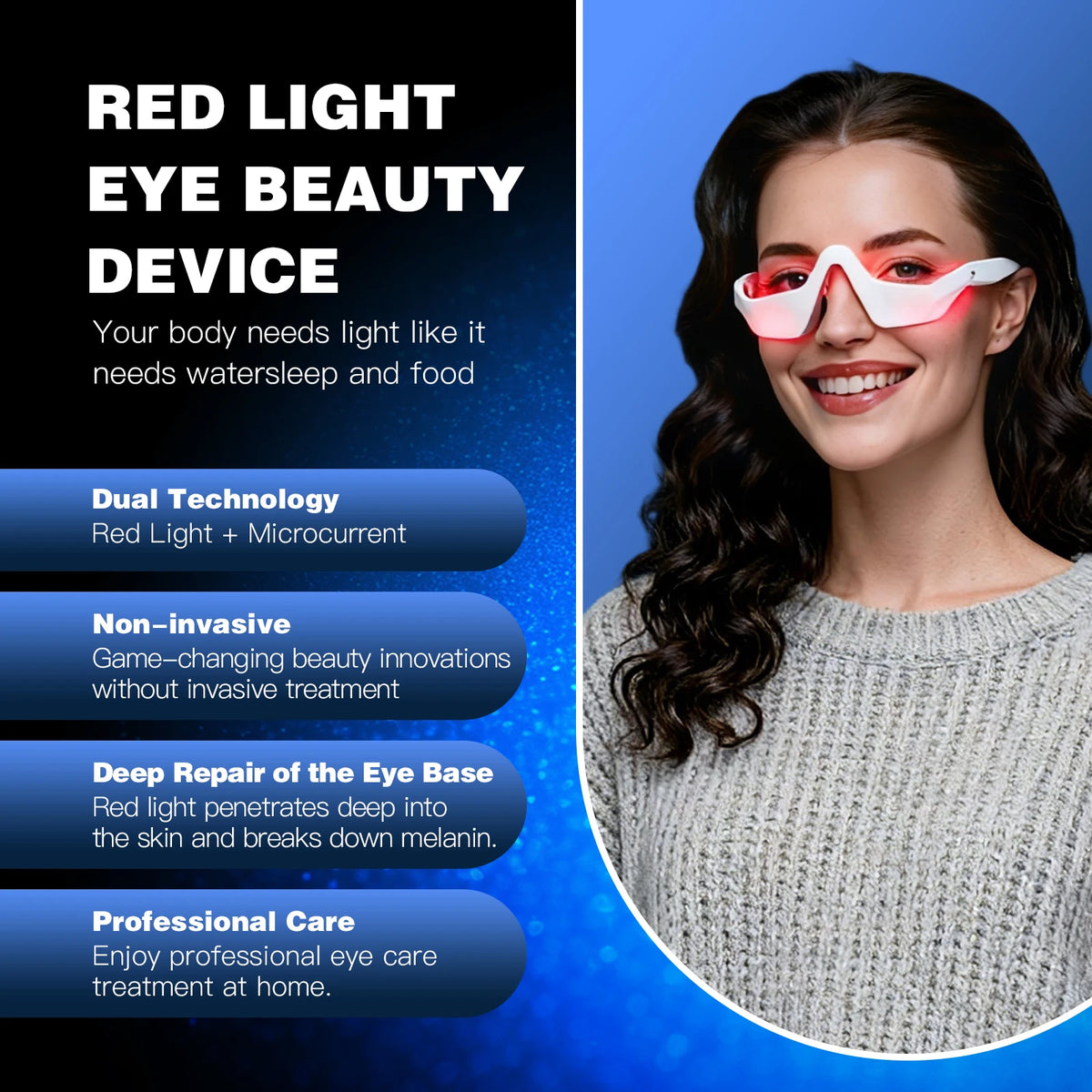 3D Eye Massager | Wireless Red Light & Vibration for Tired Eyes