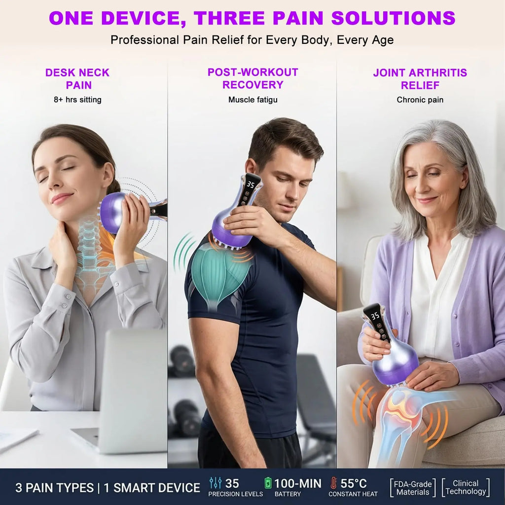 Cordless Handheld Massager | Heat, Vibration & Micro-Pulse, 35 Intensity Levels