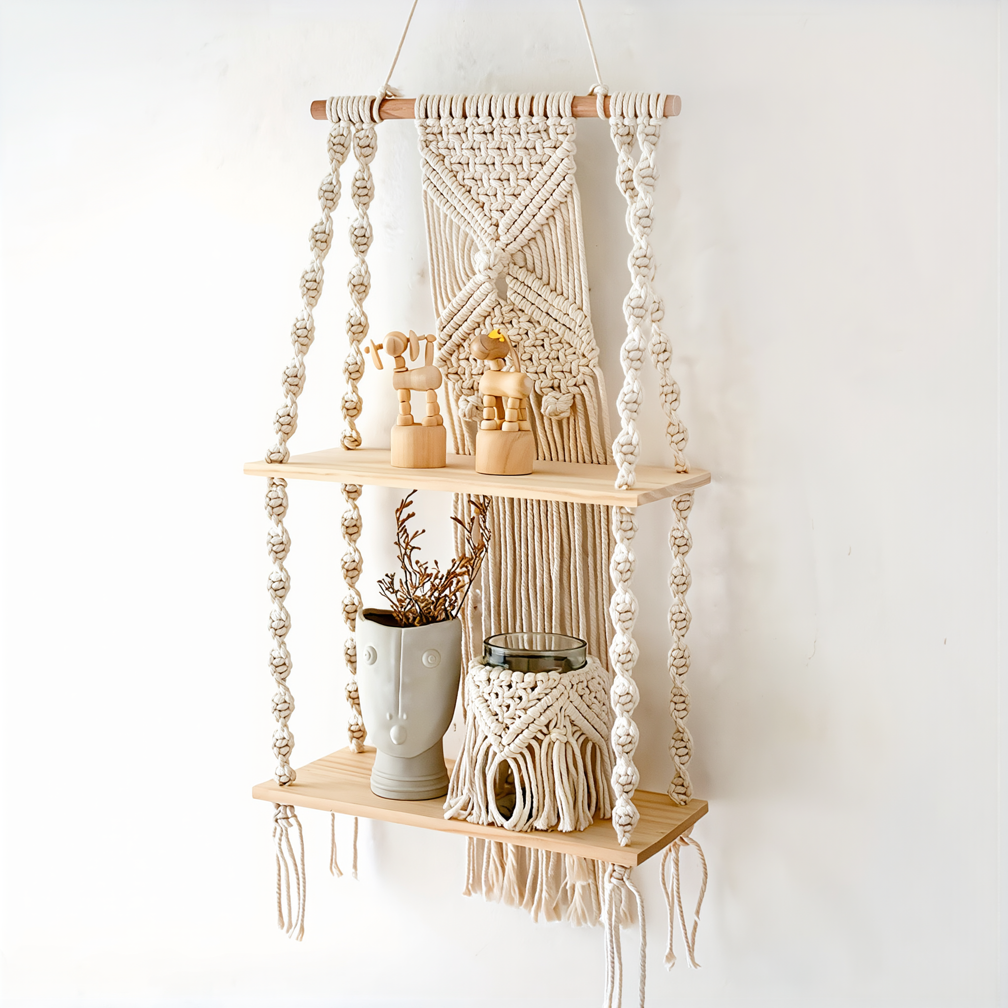Boho Macrame Wall Shelf - lifestyle