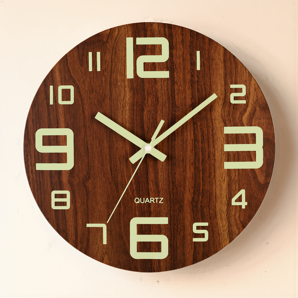 Walnut Luminous Wall Clock - lifestyle