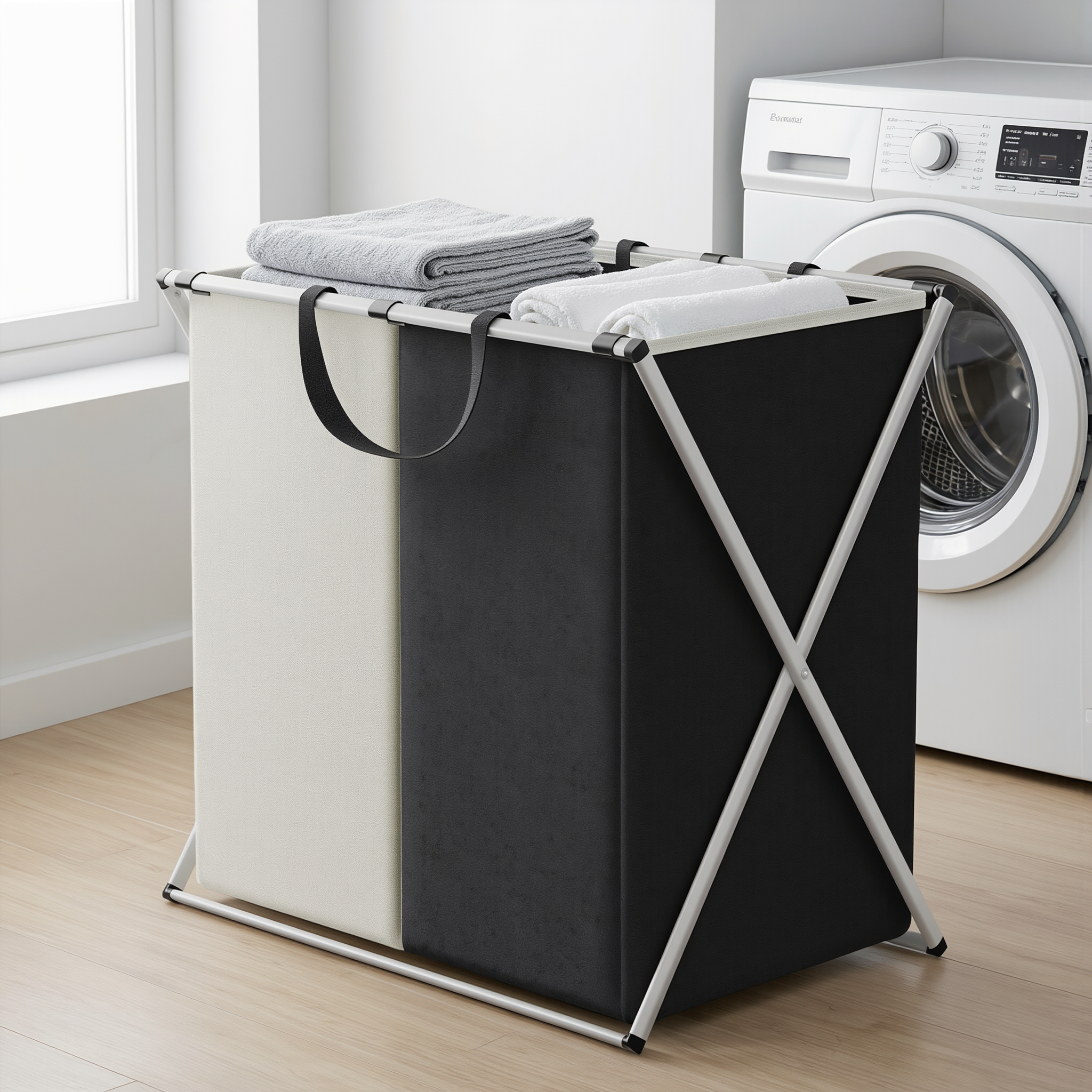 TriSort | Multi-Section Laundry Hamper | Foldable Clothes Basket with Compartments
