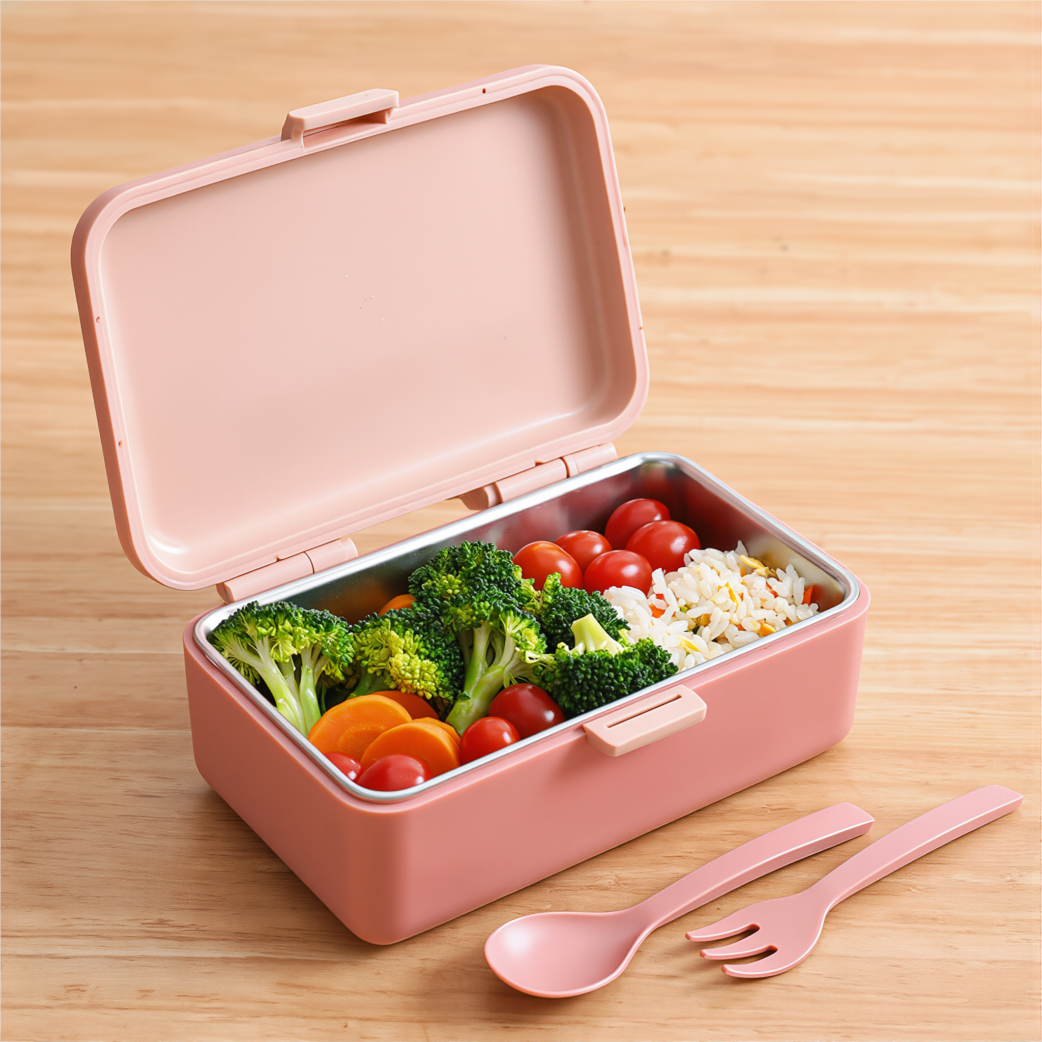 1400ml Double Layer Bento Box | Portable Lunch Box with Fork & Spoon – Microwave Safe Food Storage for Kids & Adults