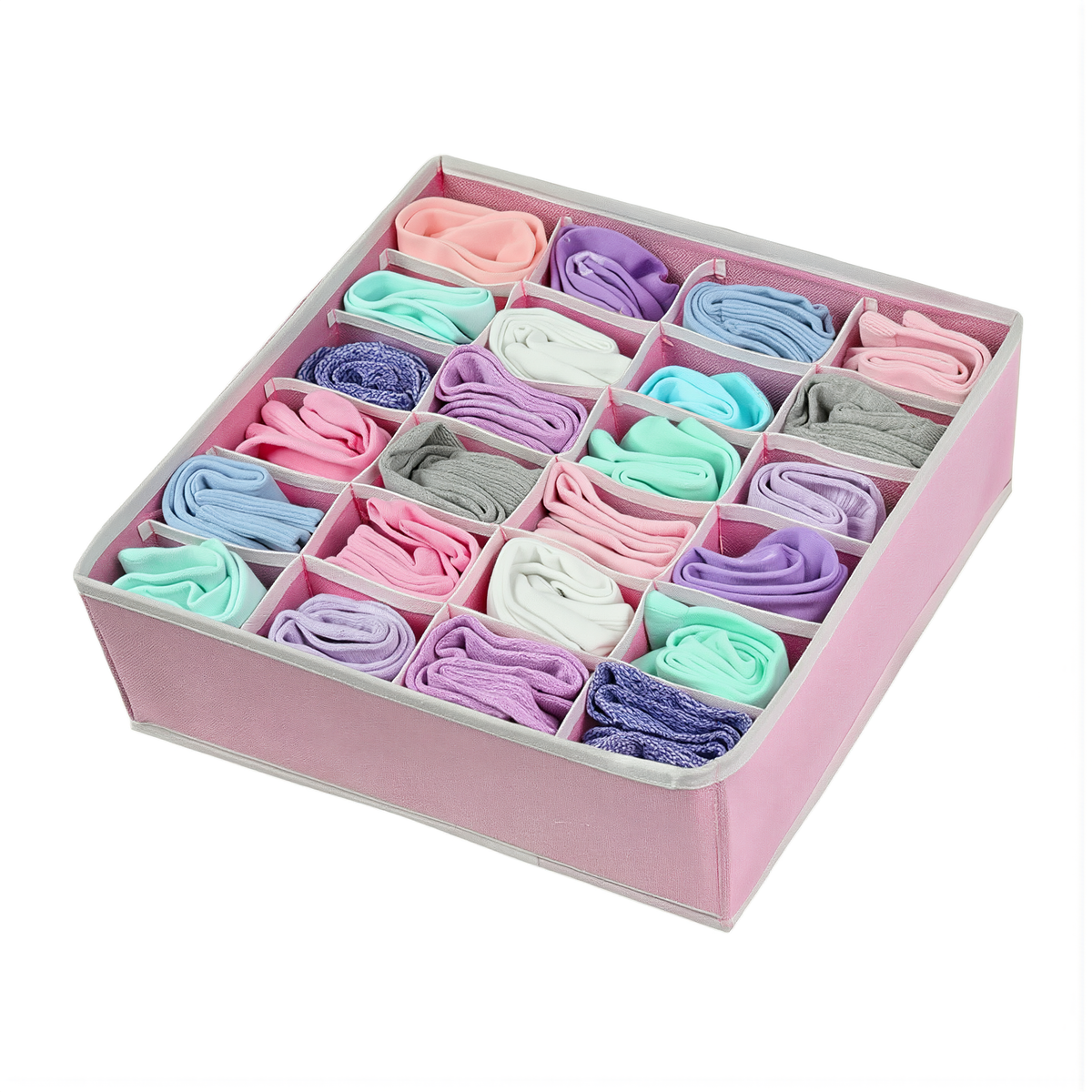 24-Compartment Fabric Drawer Organizer in Pink