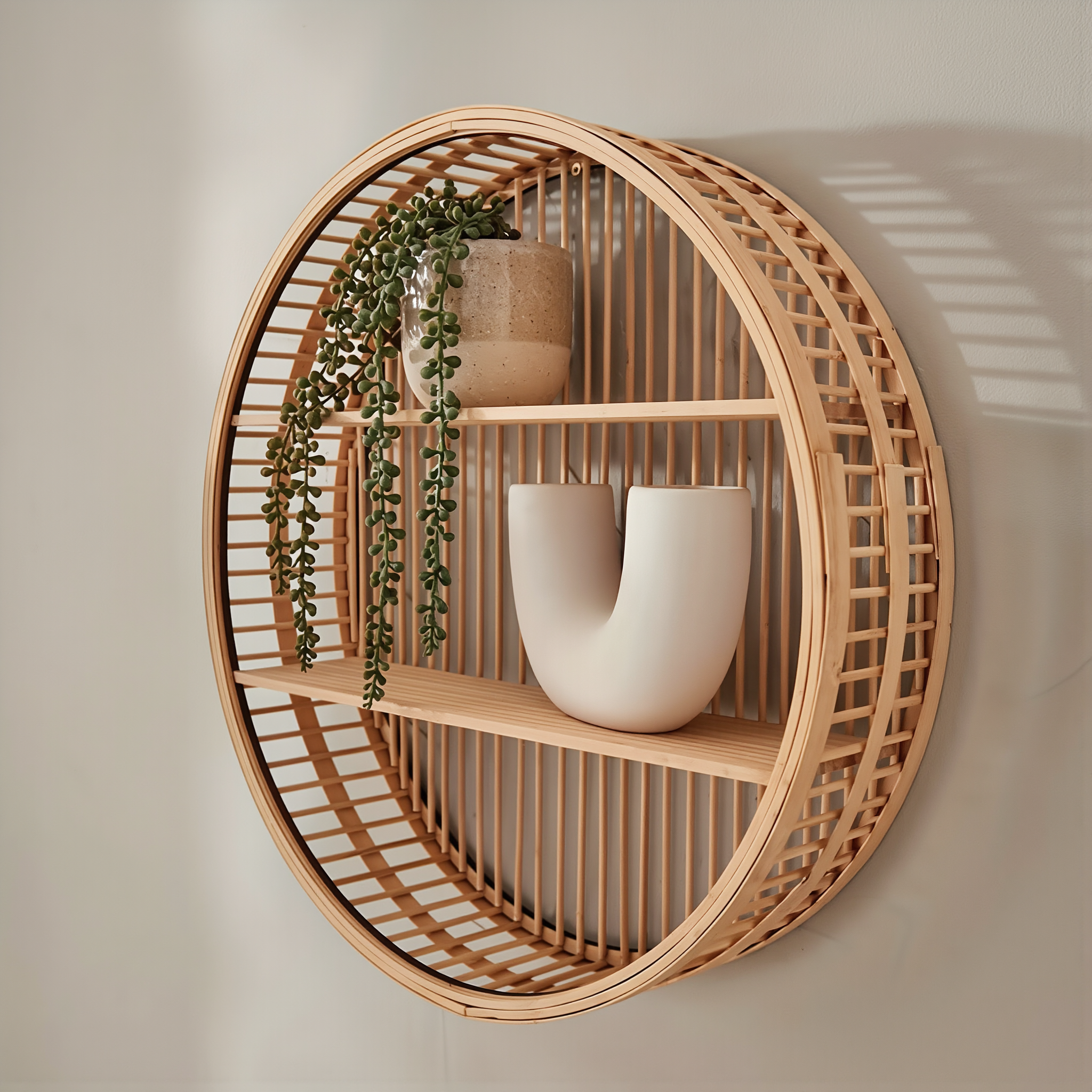 Round Bamboo Wall Shelf - lifestyle