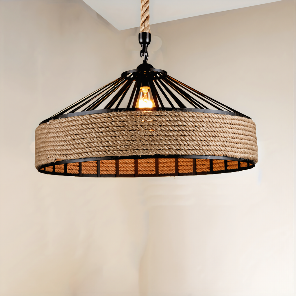 Rustic Hemp Rope Pendant Light - lifestyle