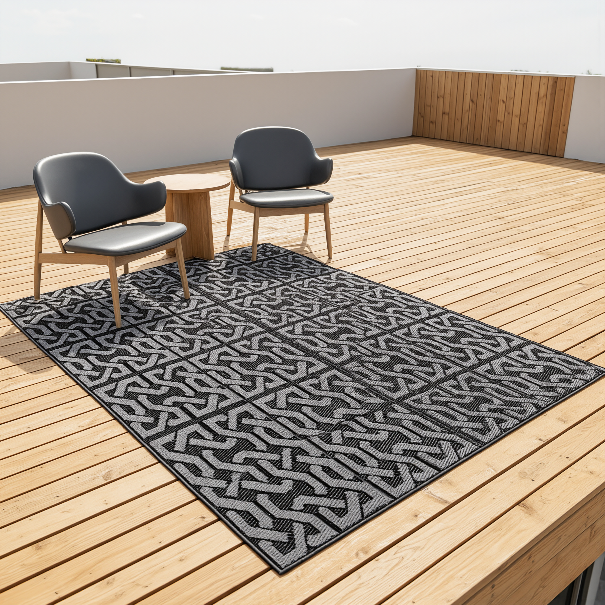 Reversible Outdoor Rug | Black & Grey Modern Patio Mat