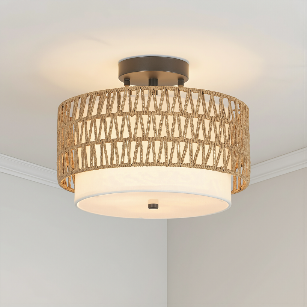 Boho Rattan Ceiling Light - lifestyle