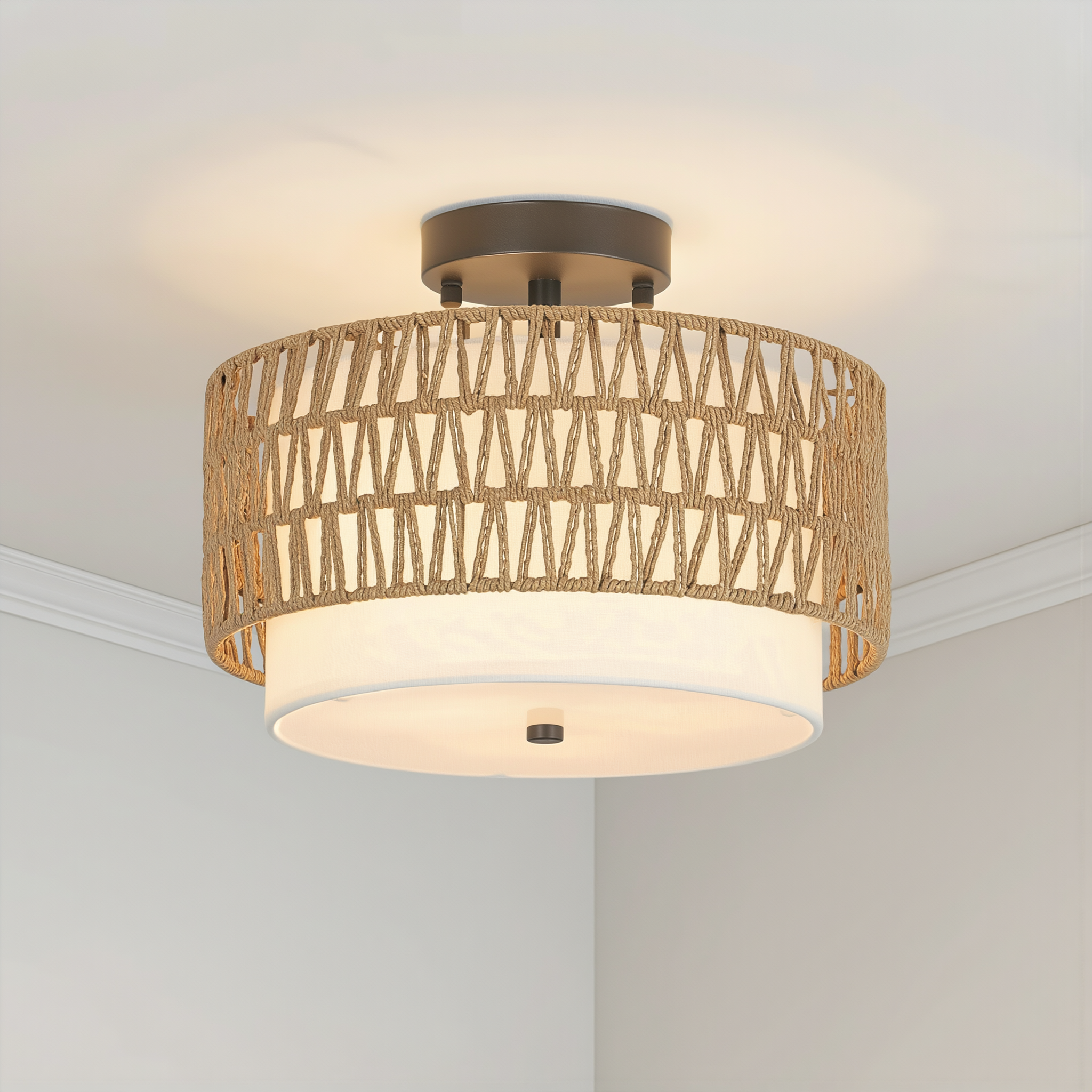 Boho Rattan Ceiling Light - lifestyle