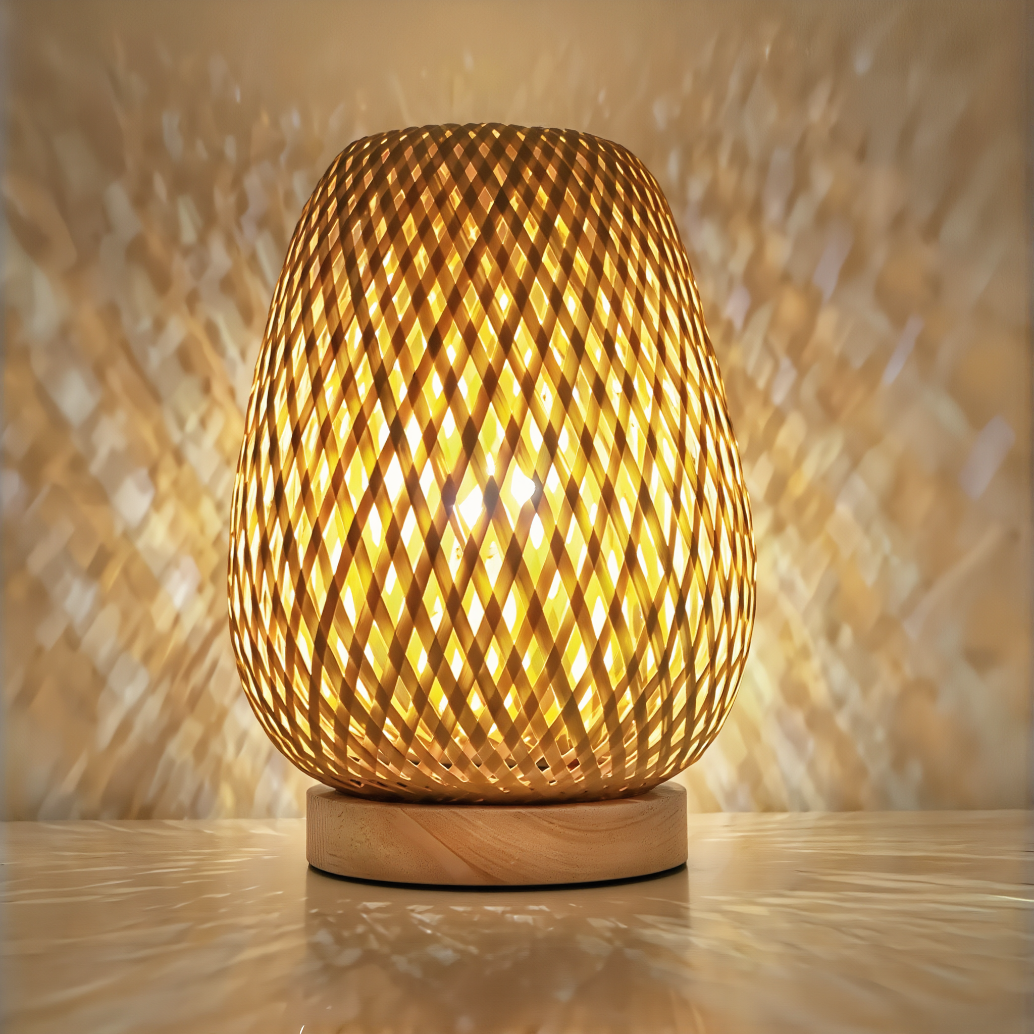 Handmade Bamboo Woven Bedside Lamp - lifestyle