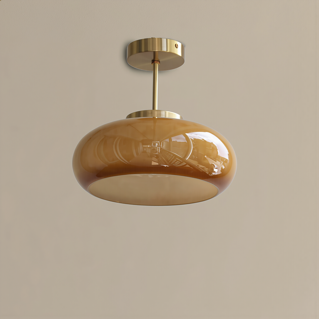 Vintage Brass Yellow Glass Ceiling Light - lifestyle