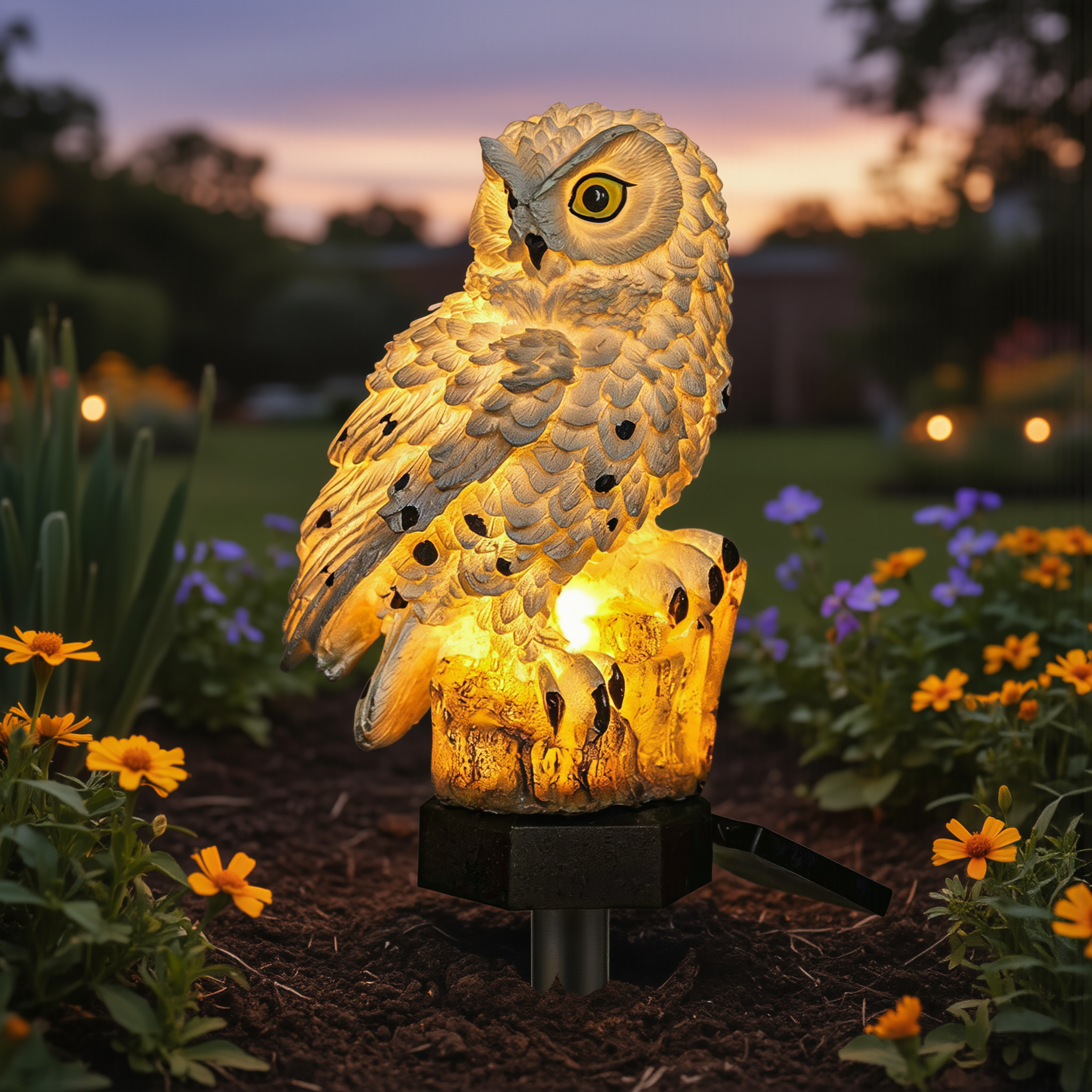 Garden Light Solar Owl Outdoor Pathway Stake Lamp