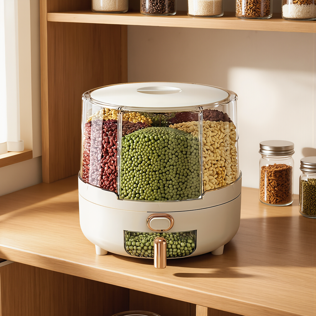 Rotating Airtight Food Storage Container | Large-Capacity Grain & Cereal Dispenser with 360° Design