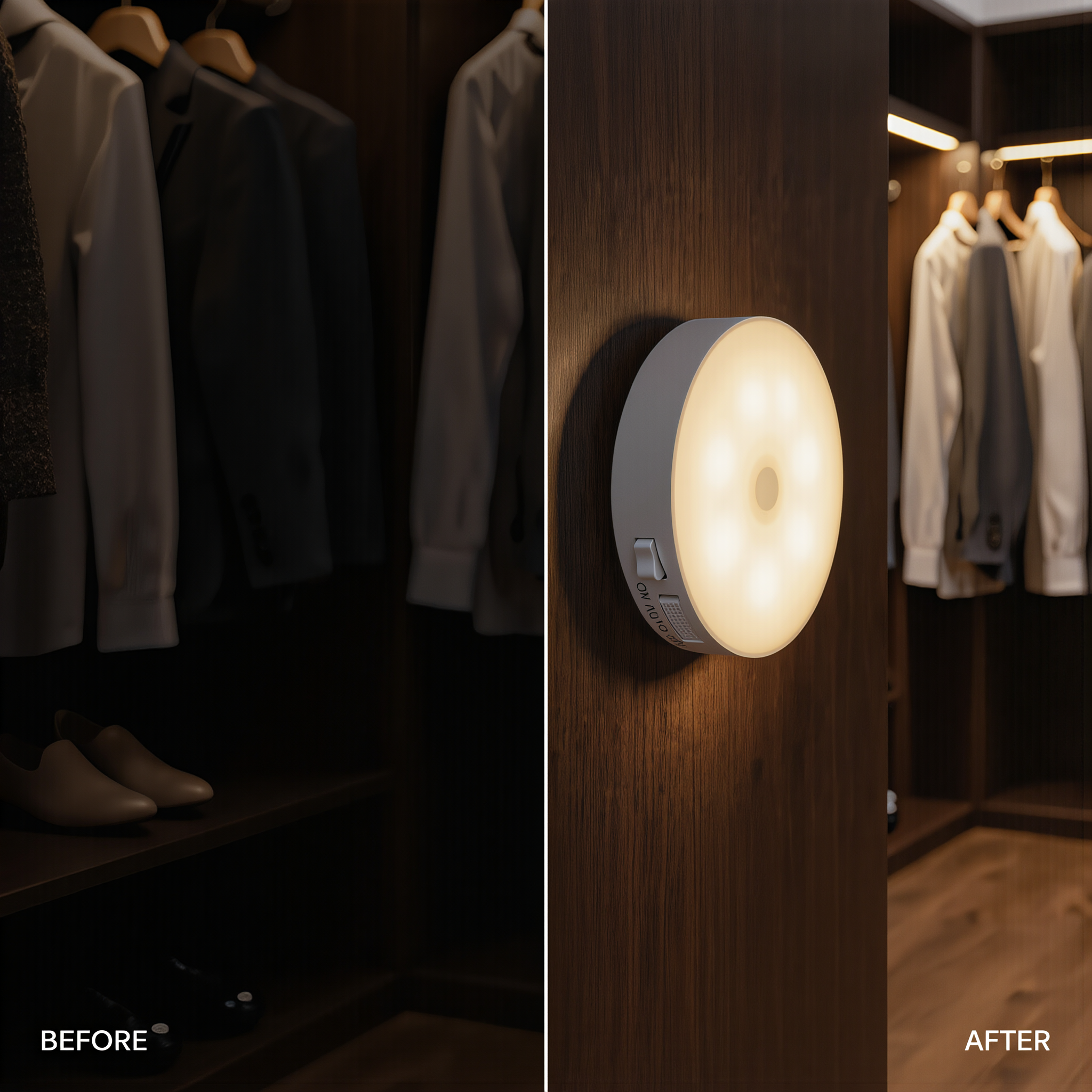 Motion Sensor Night Light before and after comparison