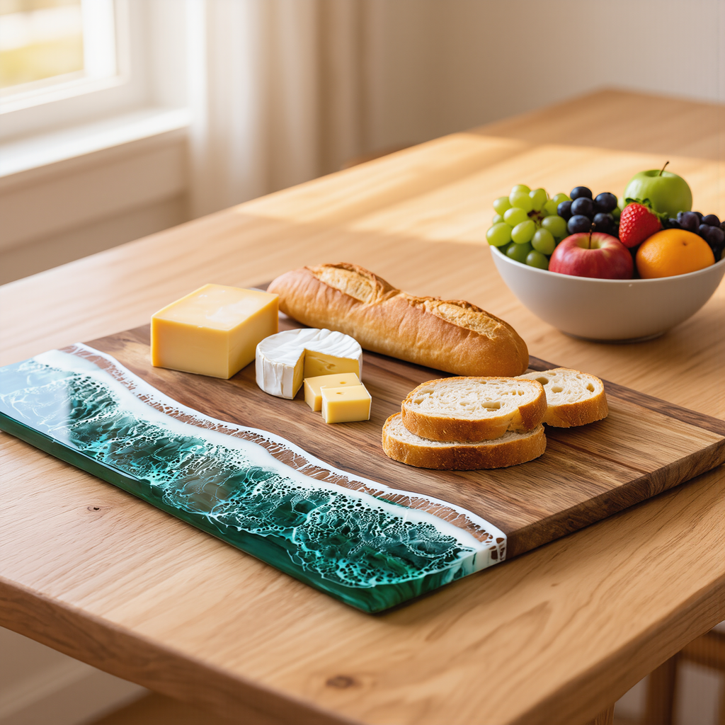 Wave Resin Cutting Board | Ocean-Inspired Acacia Wood Cheese & Serving Board