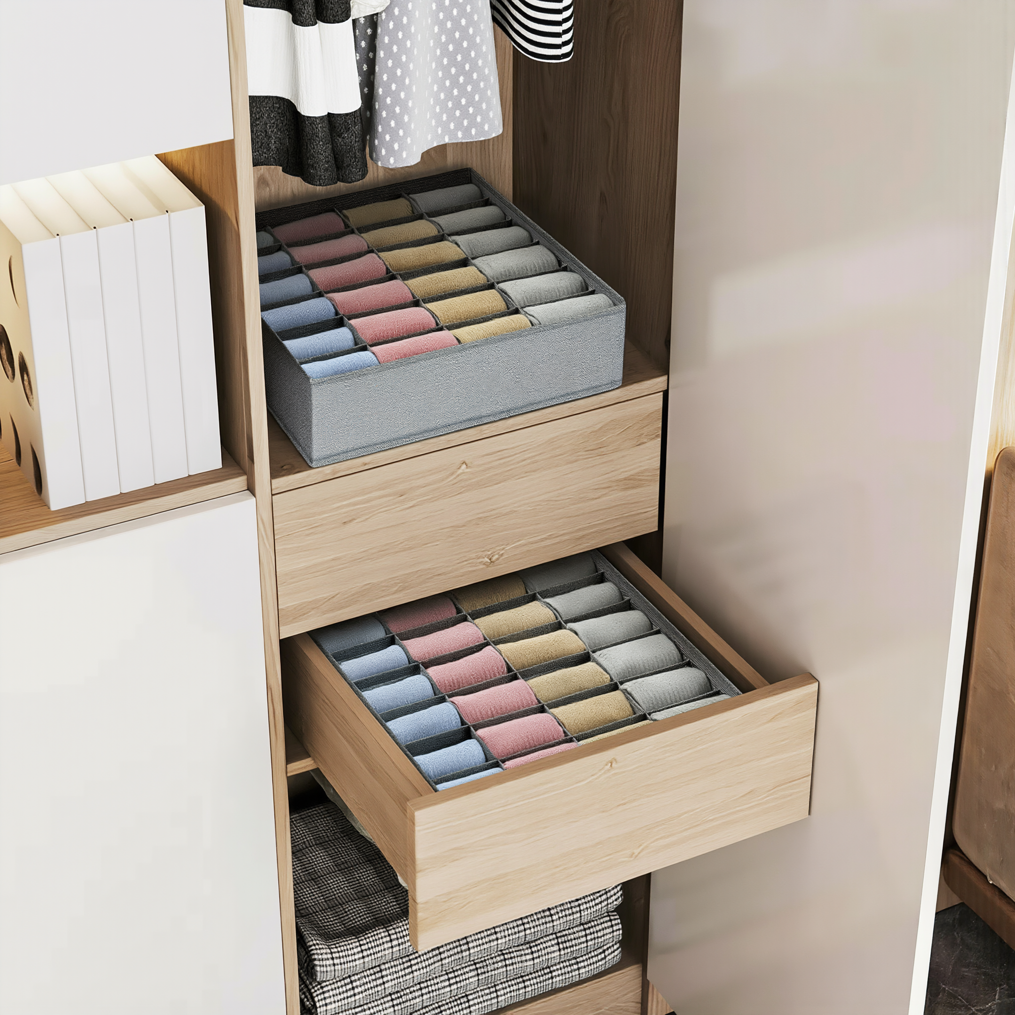 24-Compartment Fabric Drawer Organizer in Grey