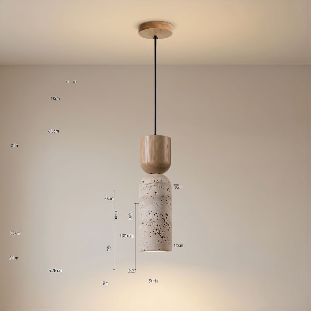 Wabi-Sabi Travertine Wood Pendant Light - lifestyle
