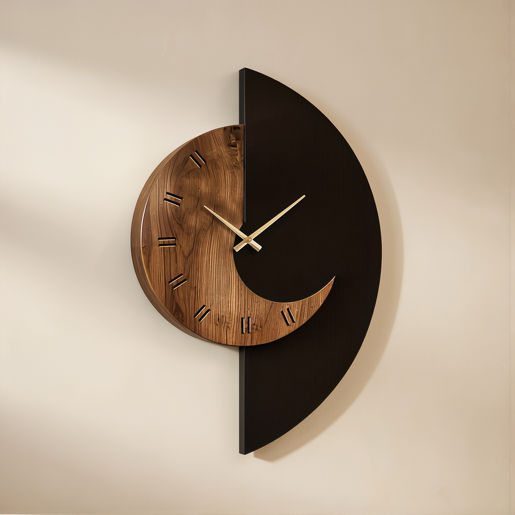 Modern Half-Moon Wooden Wall Clock - lifestyle