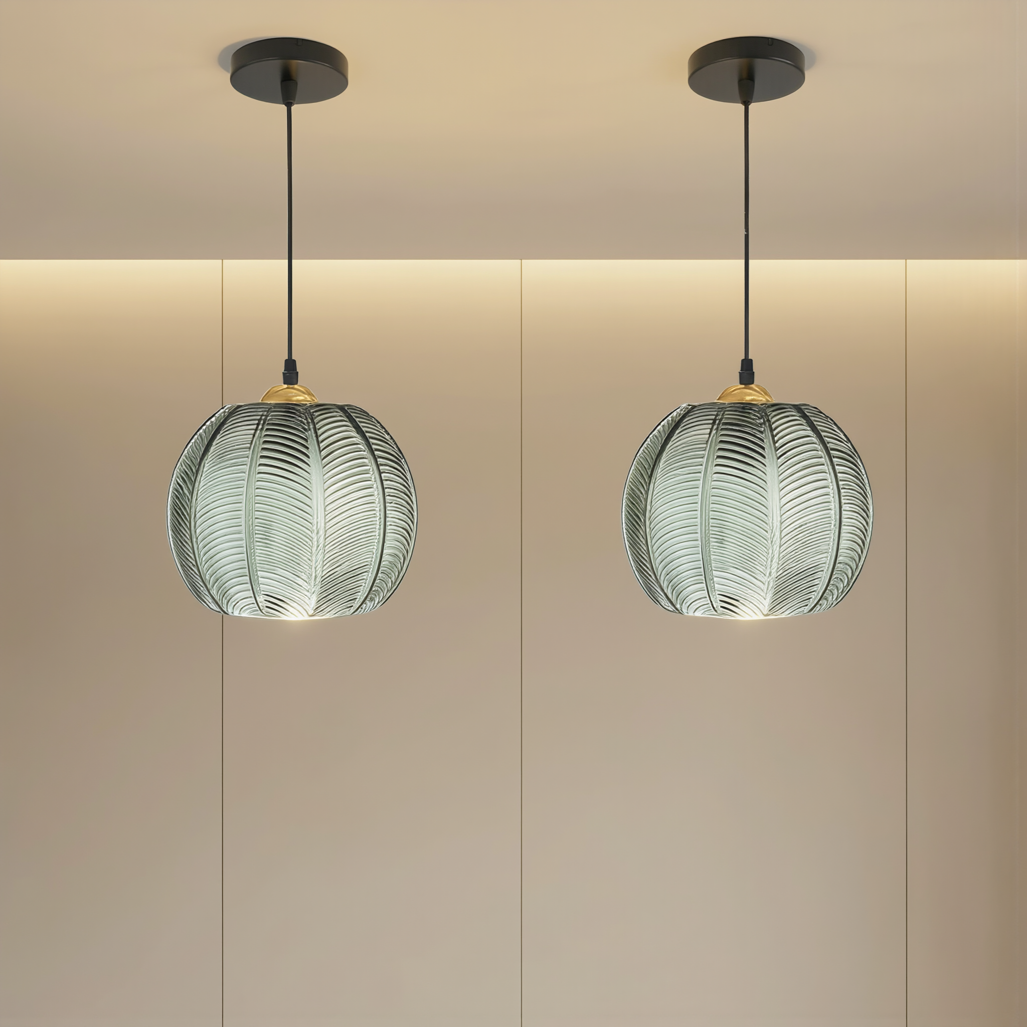 Pumpkin Ribbed Glass Pendant Lamp - lifestyle