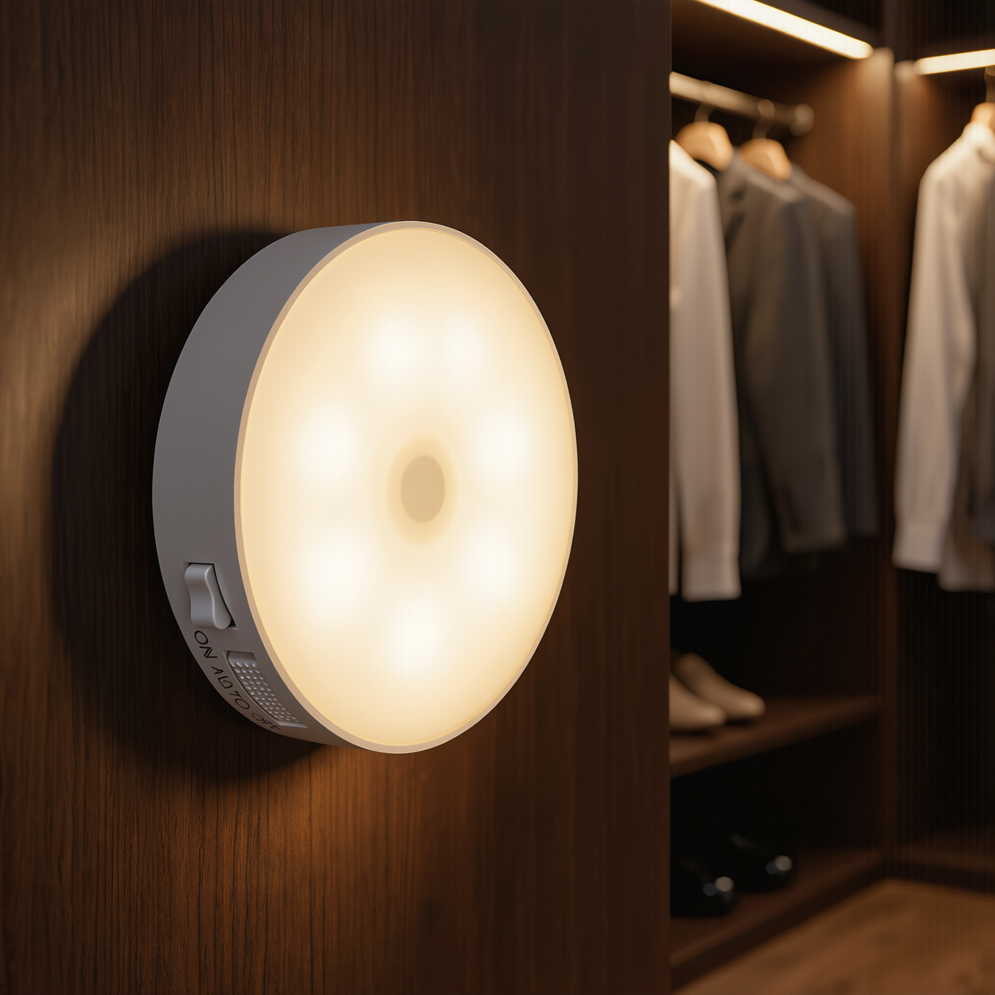 Motion Sensor Night Light lifestyle photo, mounted in a closet