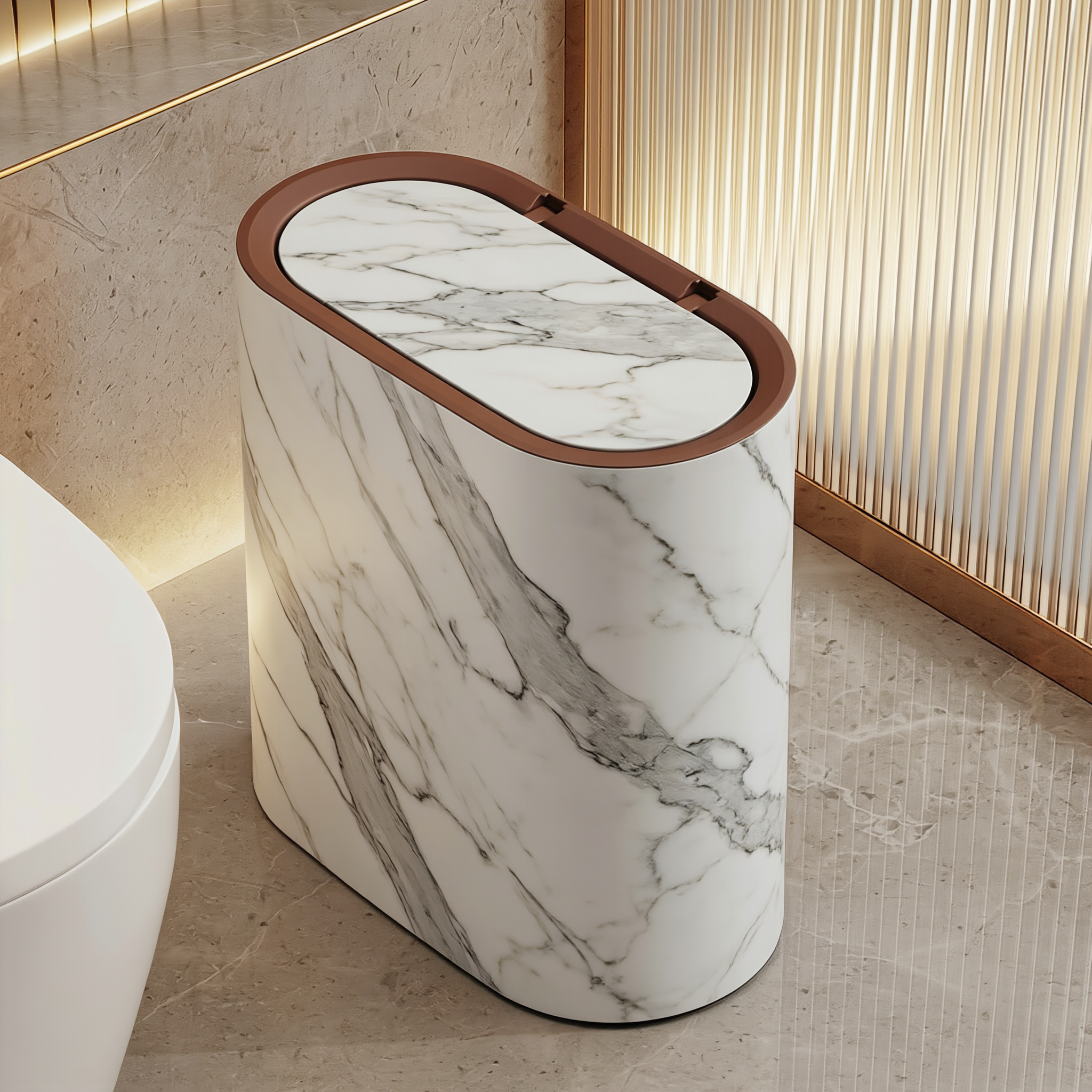 Marble Pattern Trash Can | Modern Bathroom & Kitchen Bin with Lid