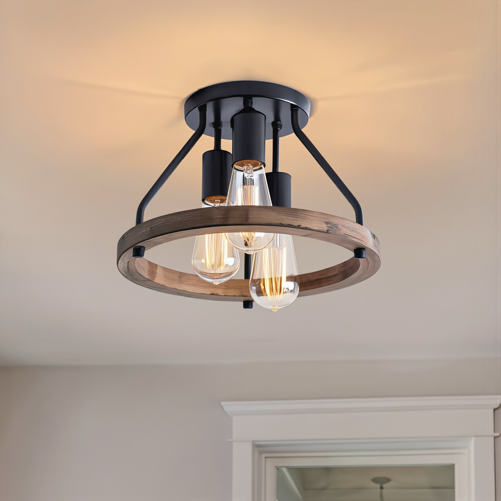 Industrial Wood Ring Ceiling Light - lifestyle