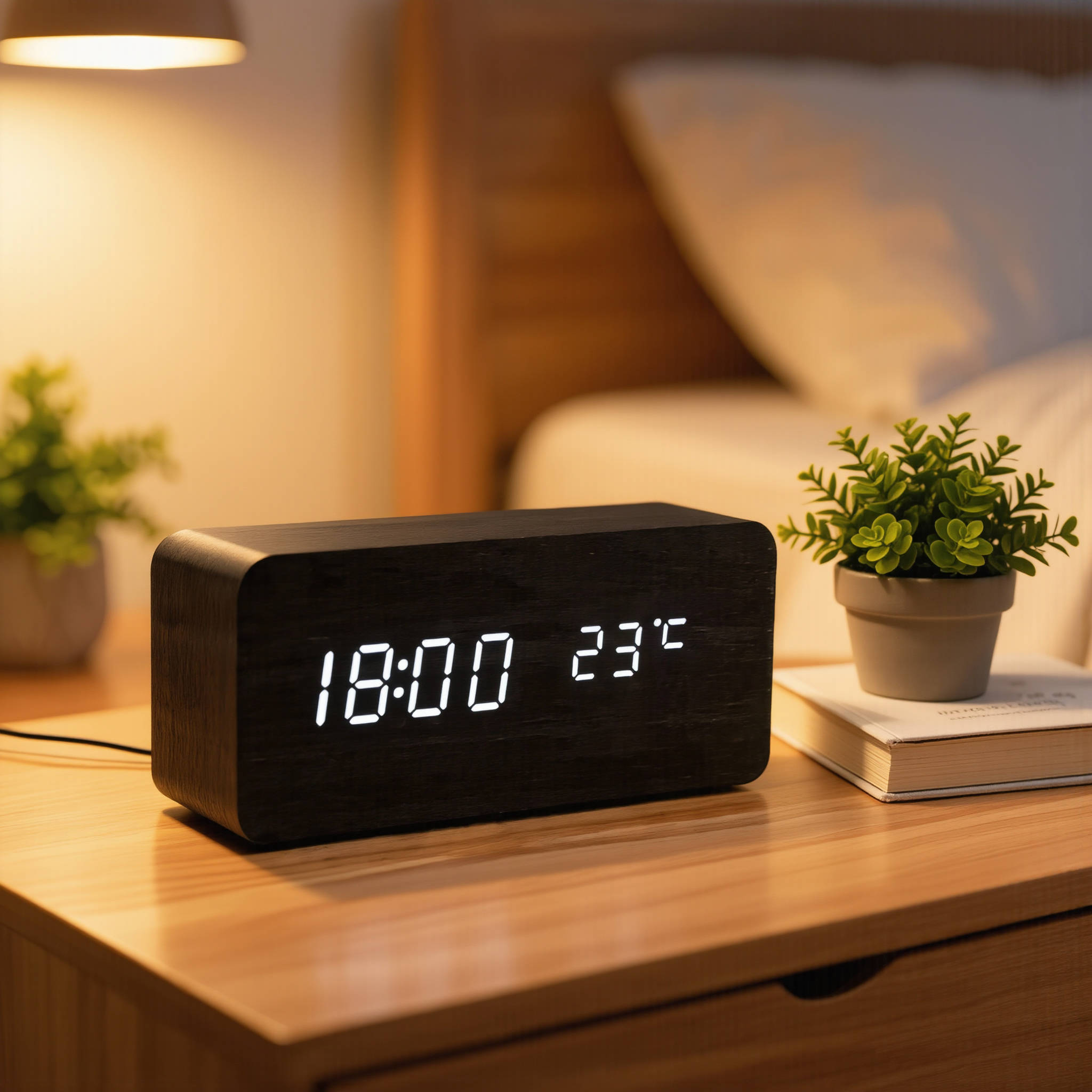 LED Smart Alarm Clock | Modern Voice-Controlled Wooden Design