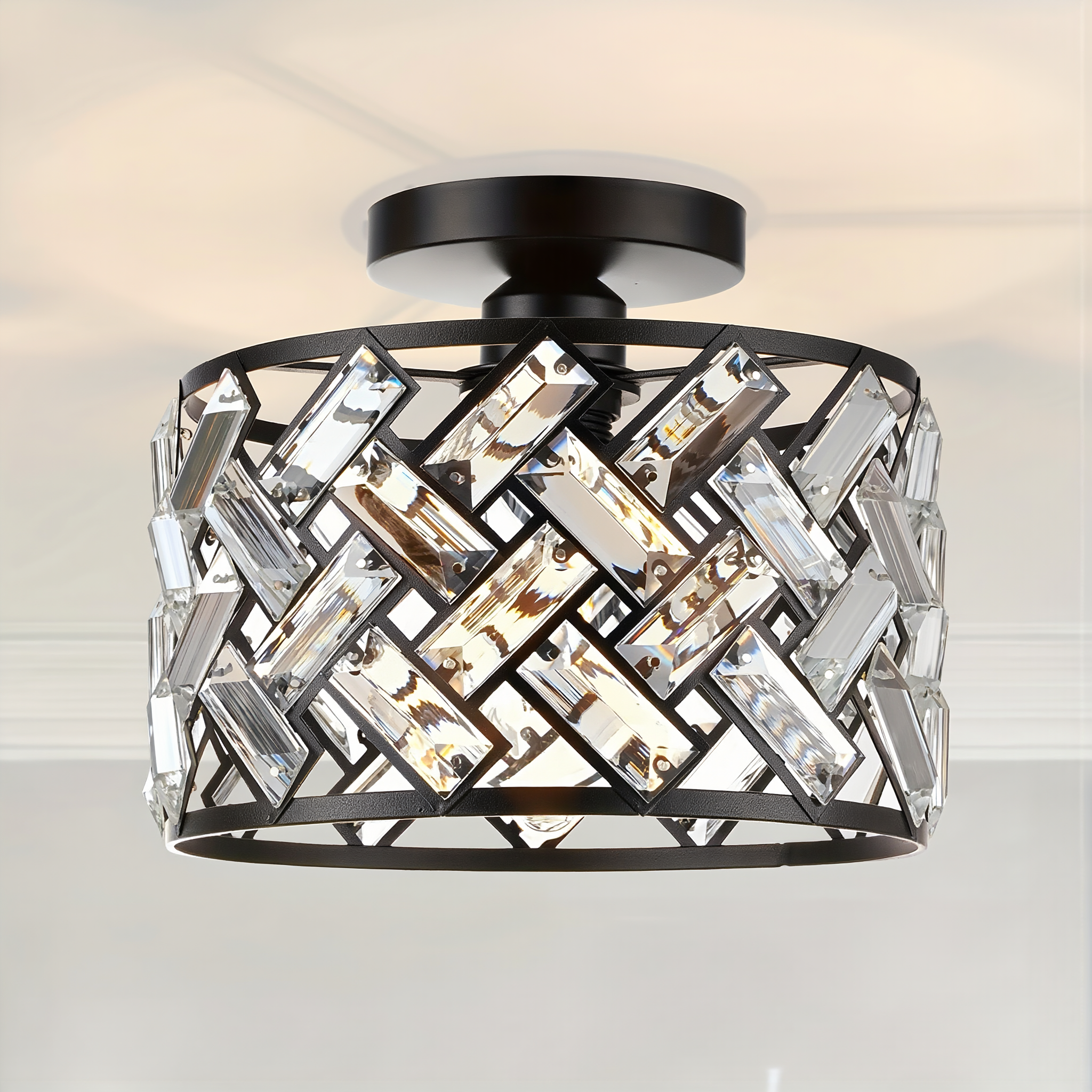 Modern Crystal Semi Flush Mount Ceiling Light - lifestyle