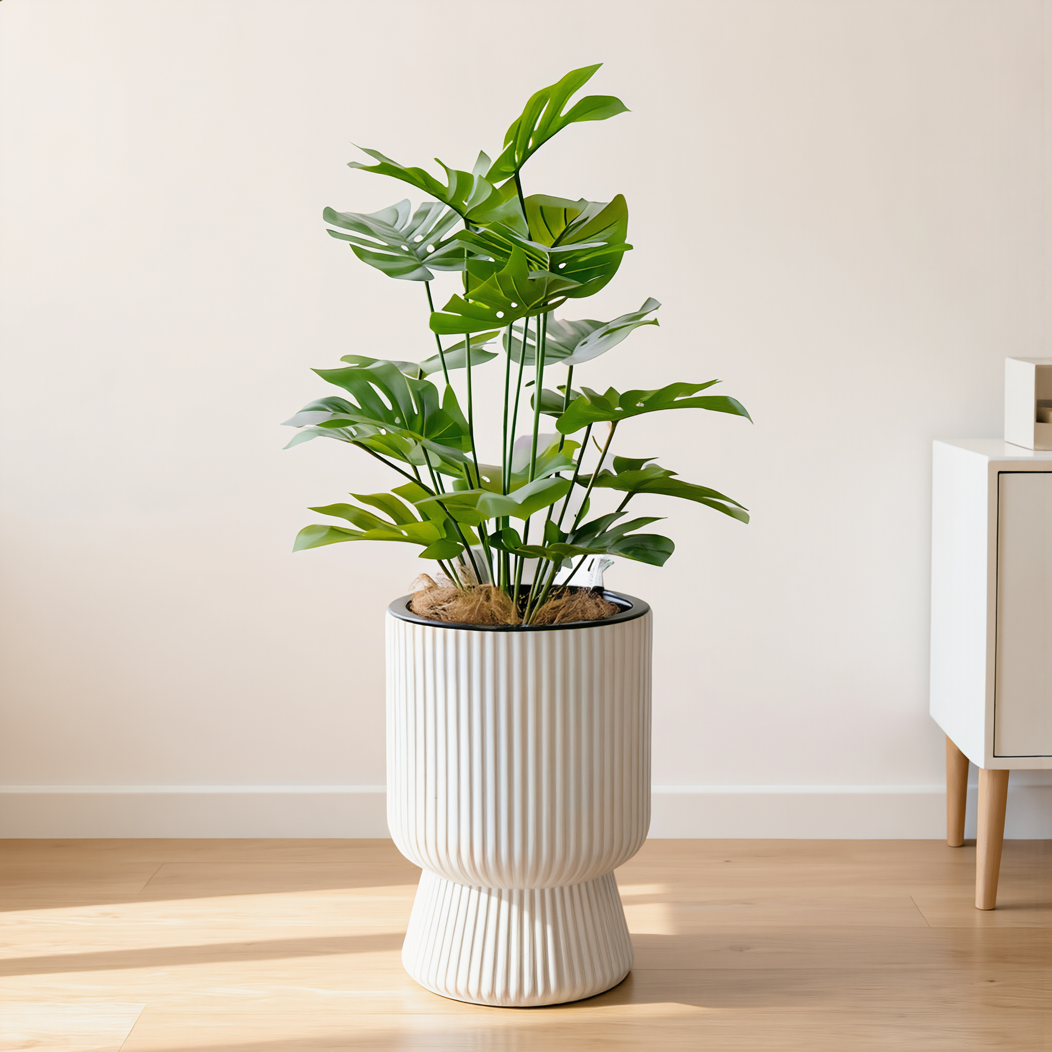 White Self-Watering Flower Pot - lifestyle