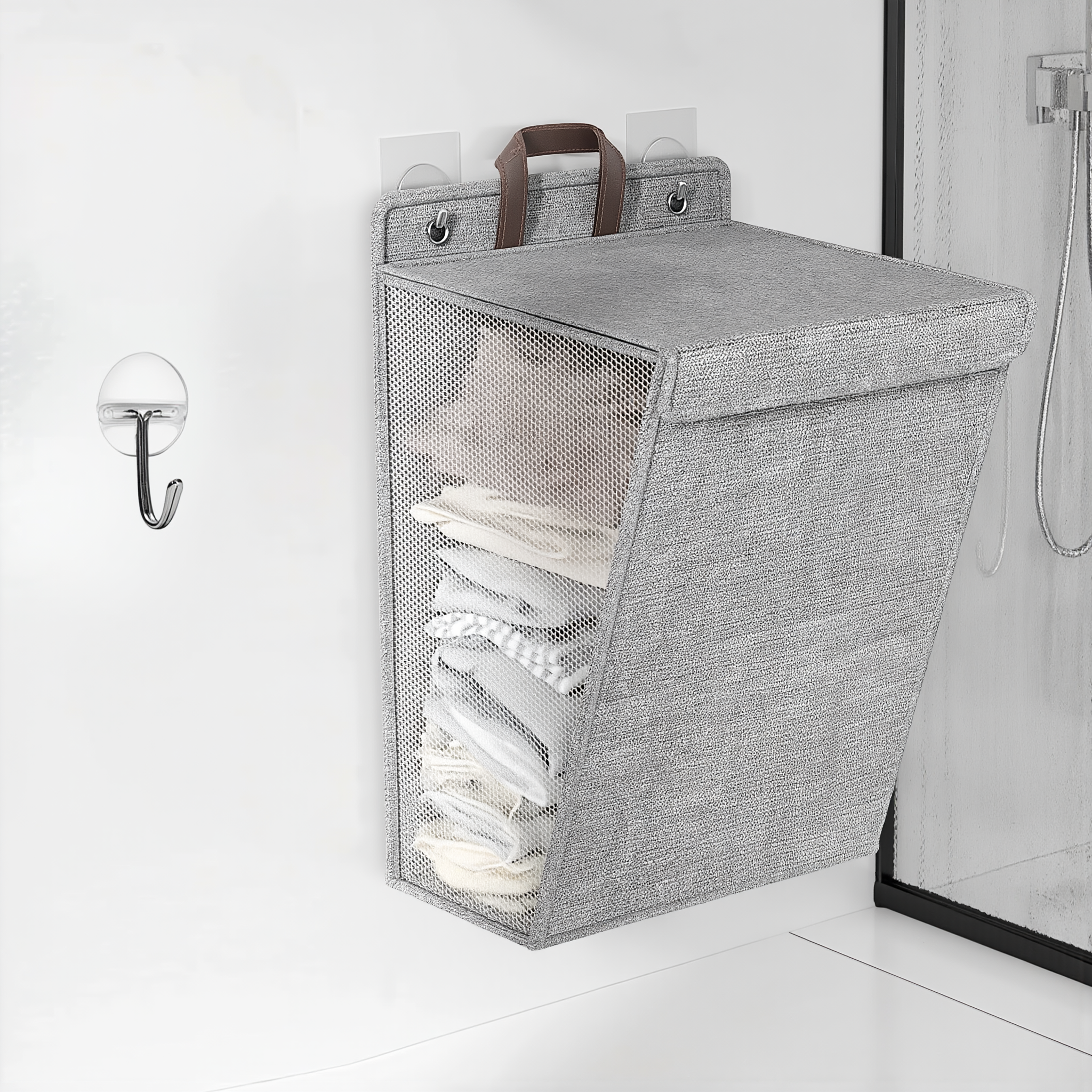 Wallora | Foldable Adhesive Laundry Basket | Wall-Mounted Clothes Hamper & Organiser