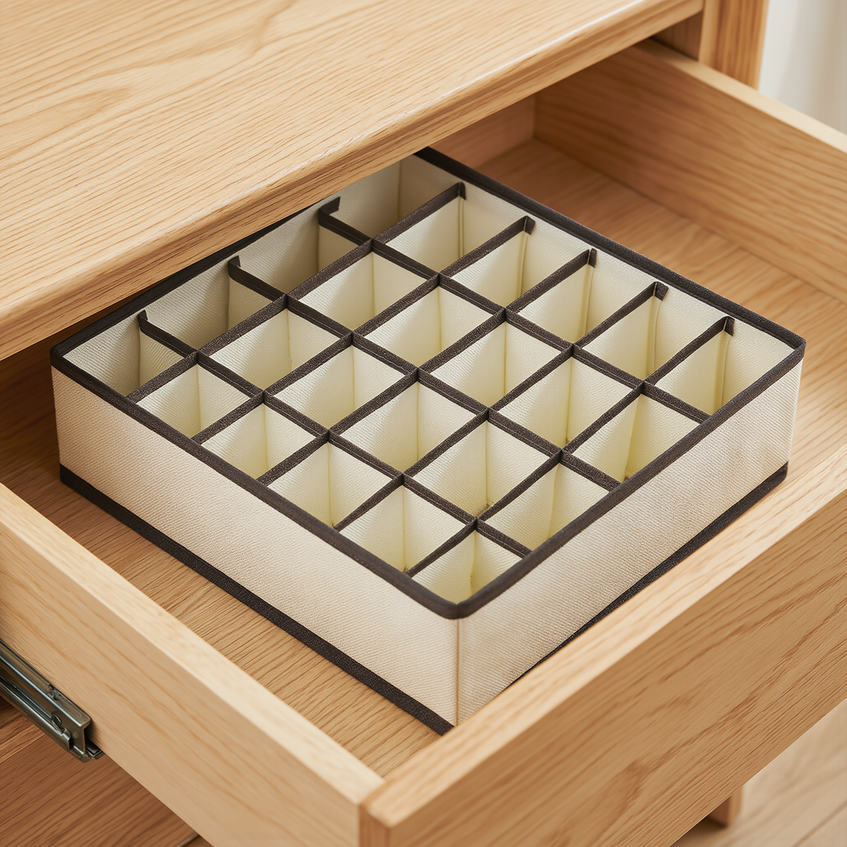 24-Compartment Fabric Drawer Organizer in Beige