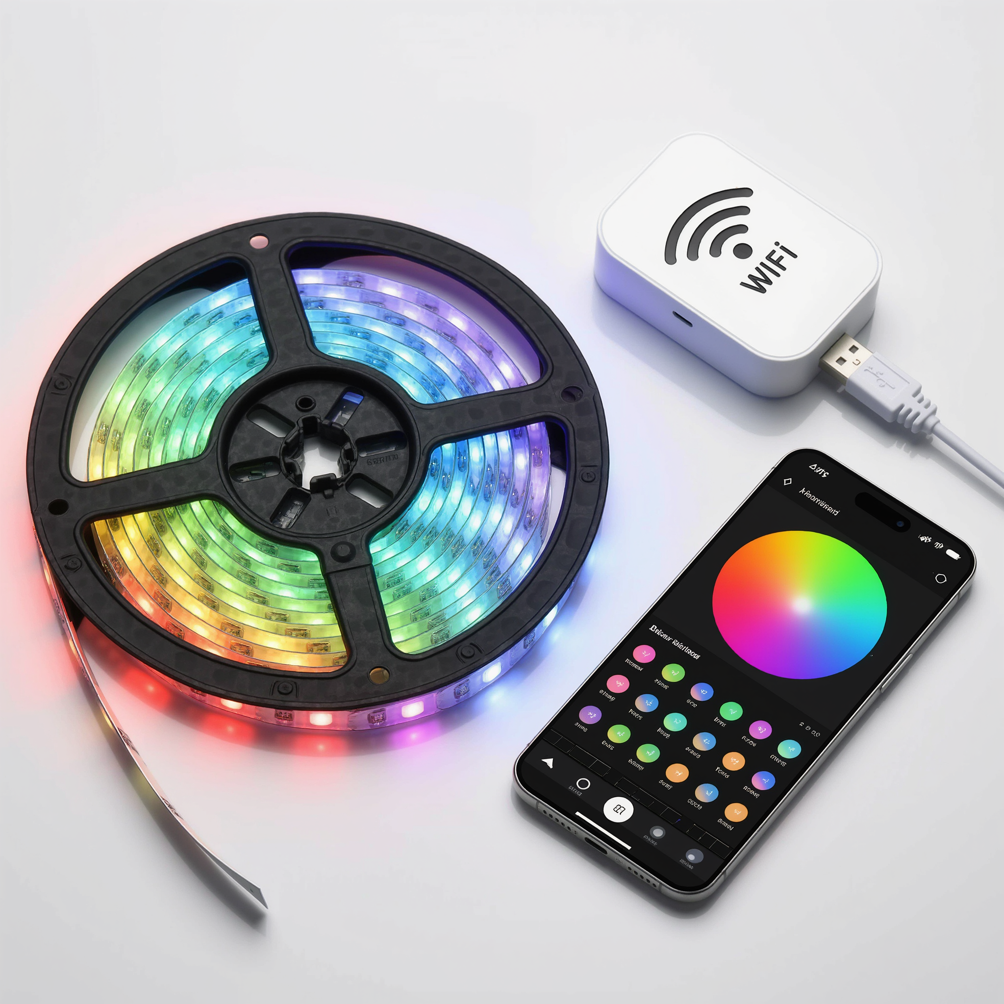RGBIC Smart LED Strip Light coiled with WiFi controller and app - product photo