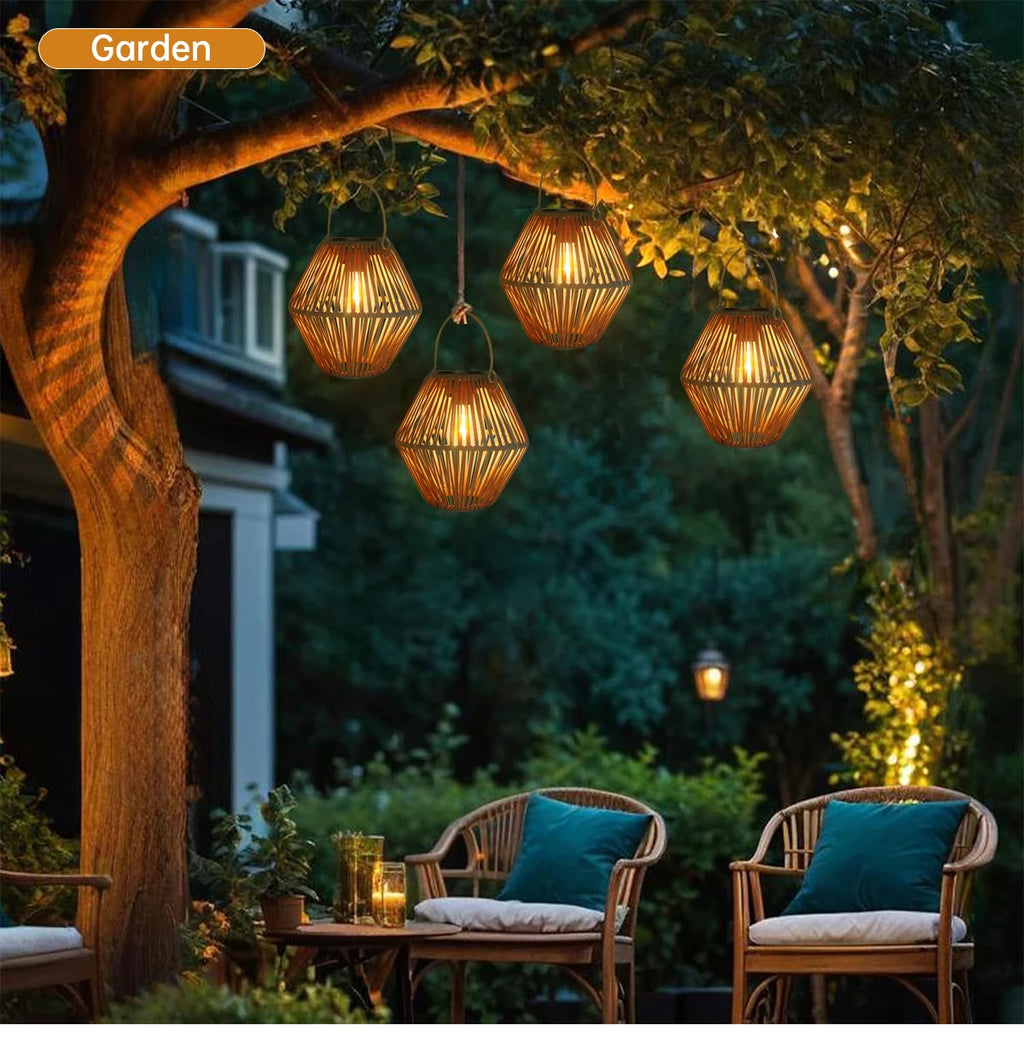 Solar Lantern Outdoor Solar Lanterns Waterproof for Outside Hanging Woven Lantern Boho Lamp Lights Decoration for Garden Yard