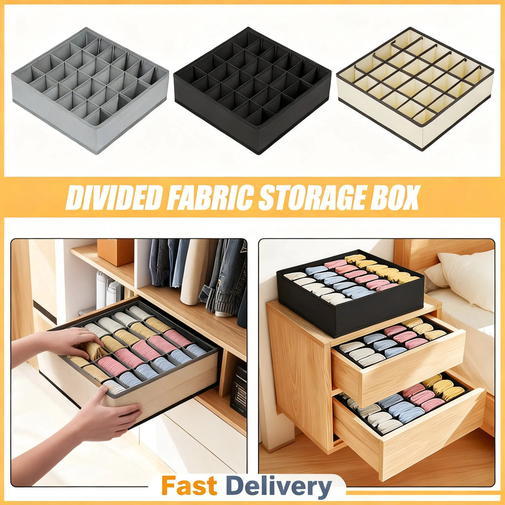 1pc Fabric Storage Box with 24 Compartments - Foldable Stackable Organizer for Socks Ties Underwear Space-Saving Drawer Divider