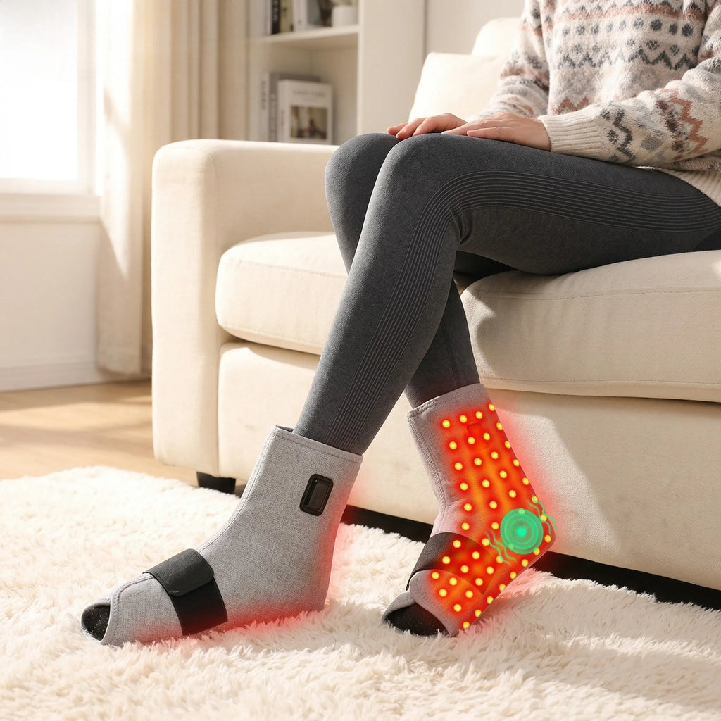 LED Red Light Ankle Brace | 660&850nm Light, 3-Speed Vibration, Pair