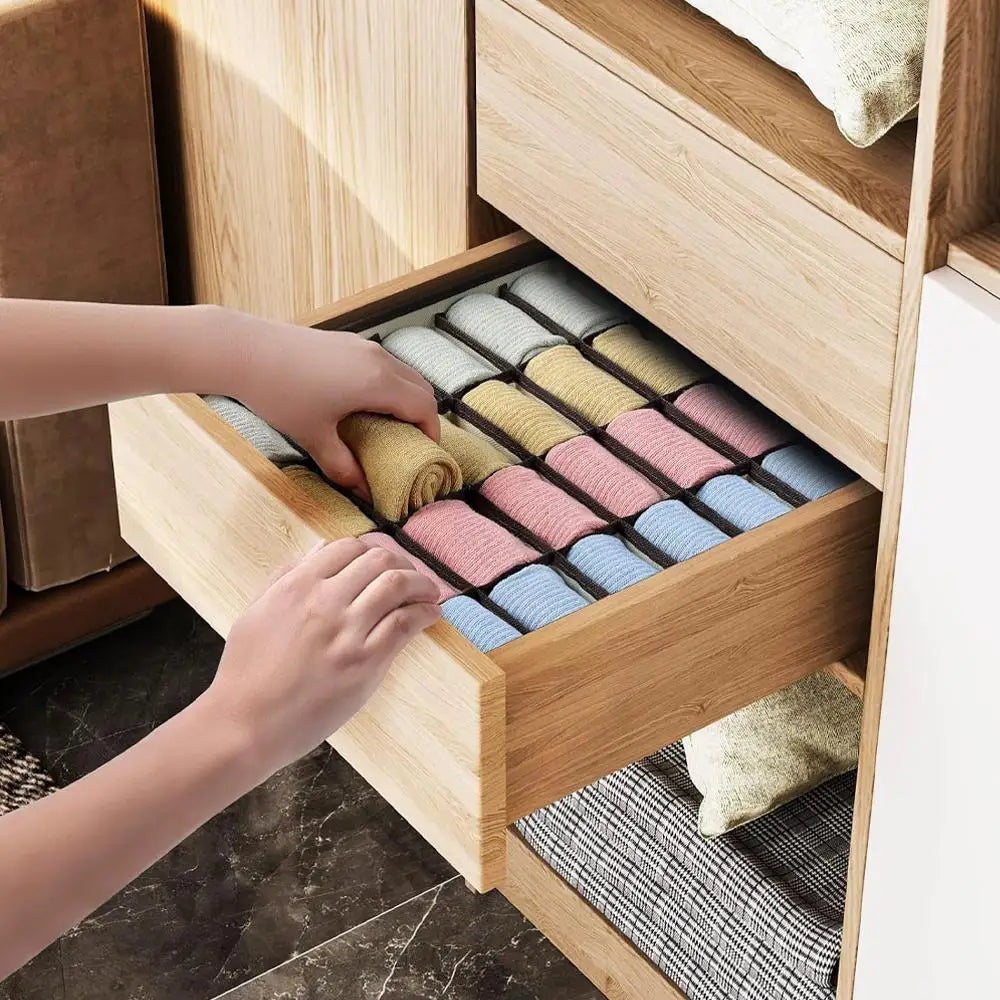 1pc Fabric Storage Box with 24 Compartments - Foldable Stackable Organizer for Socks Ties Underwear Space-Saving Drawer Divider