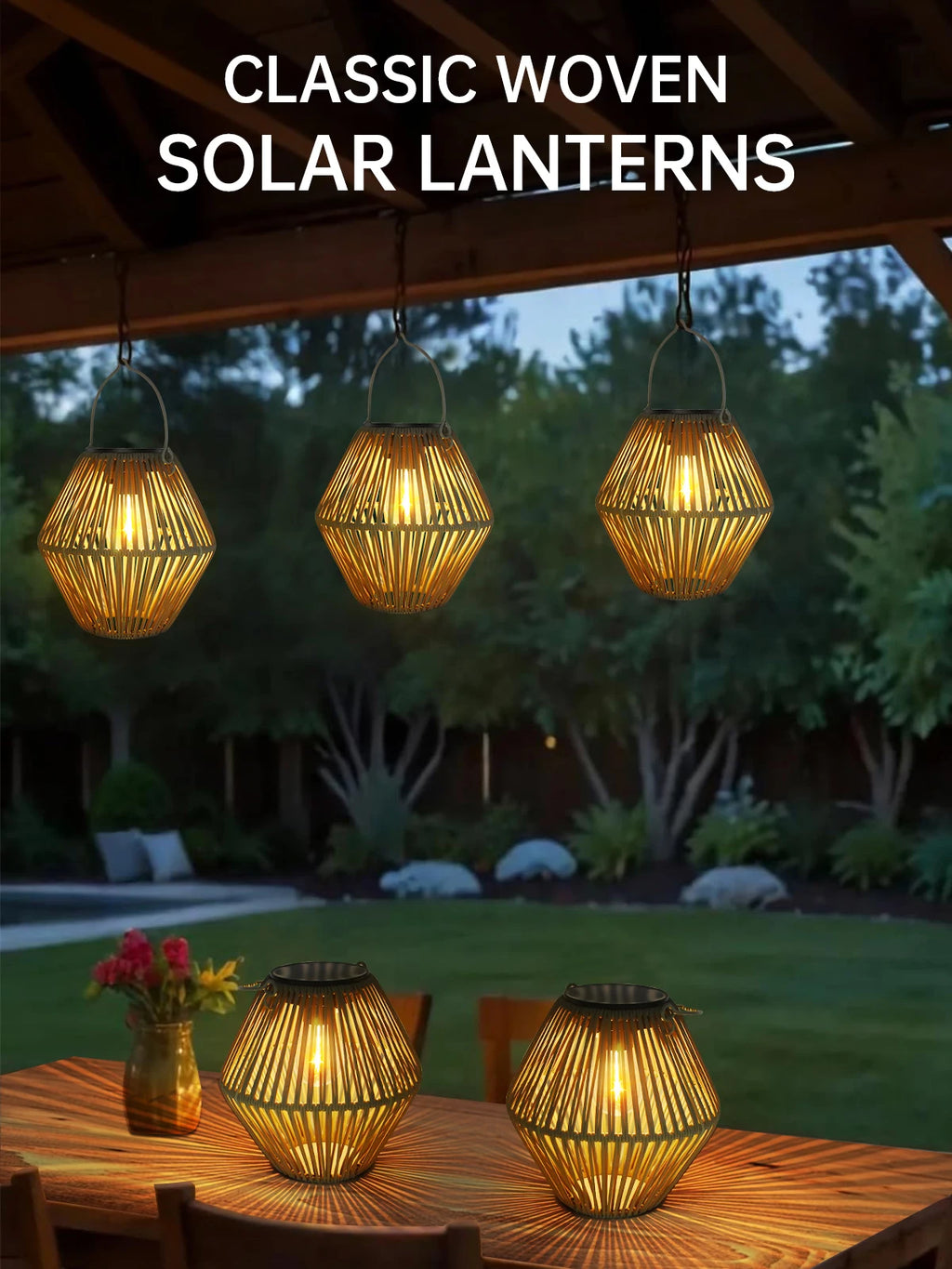 Solar Lantern Outdoor Solar Lanterns Waterproof for Outside Hanging Woven Lantern Boho Lamp Lights Decoration for Garden Yard