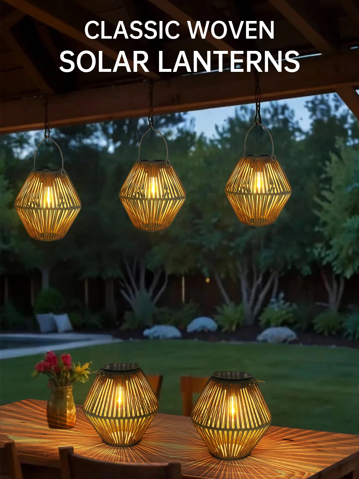 Solar Lantern Outdoor Solar Lanterns Waterproof for Outside Hanging Woven Lantern Boho Lamp Lights Decoration for Garden Yard