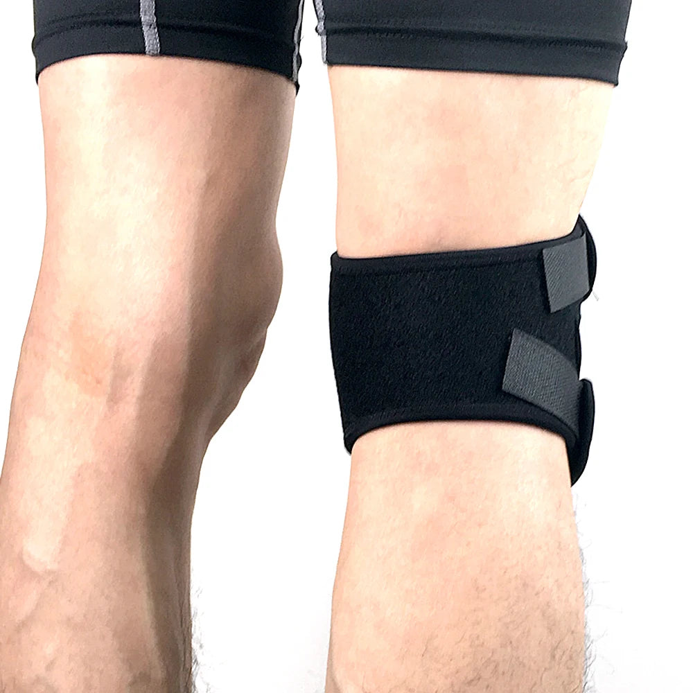 Knee strap used during hiking on a trail