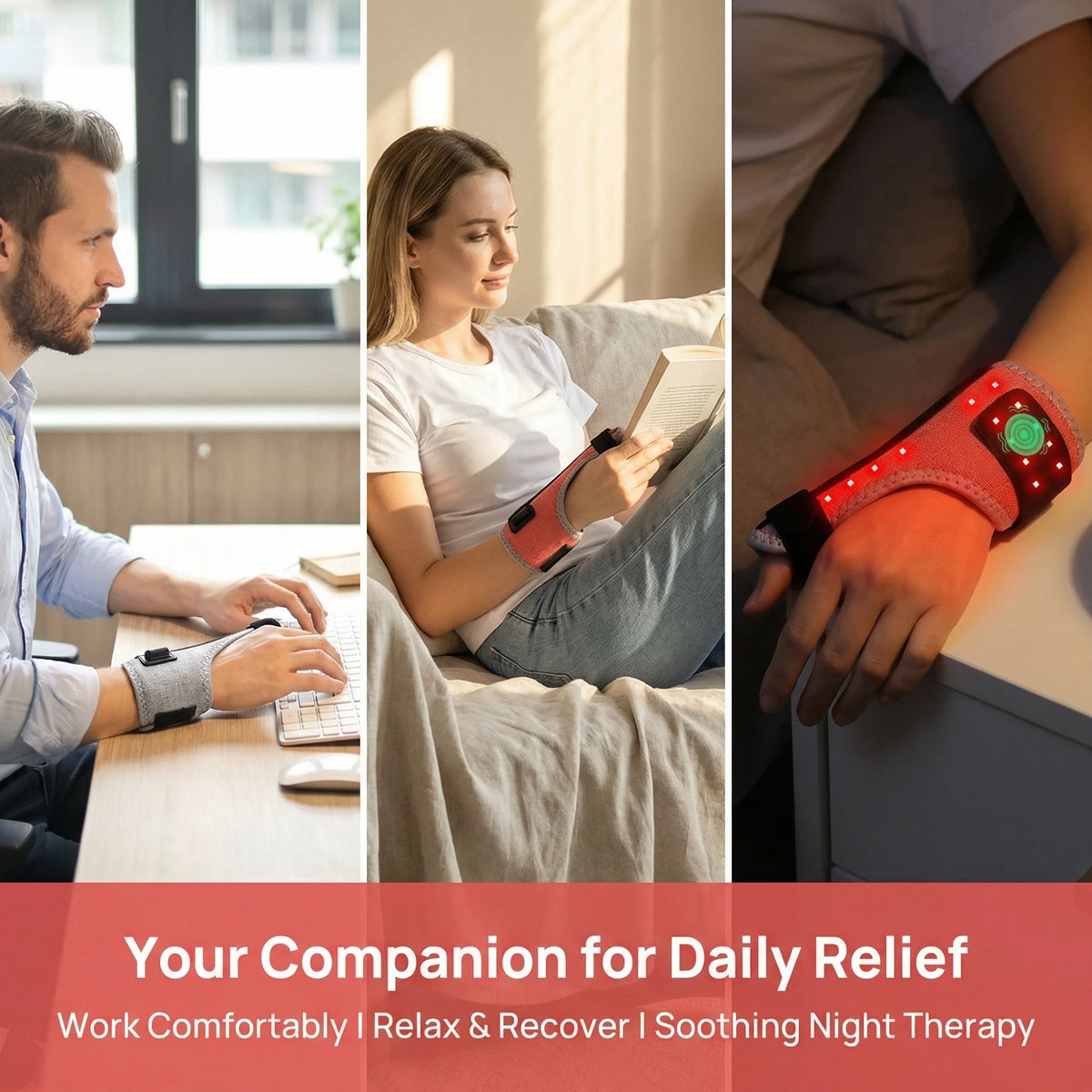 Red Light Heated Wrist & Thumb Support Brace | Vibration, 3 Heat Settings