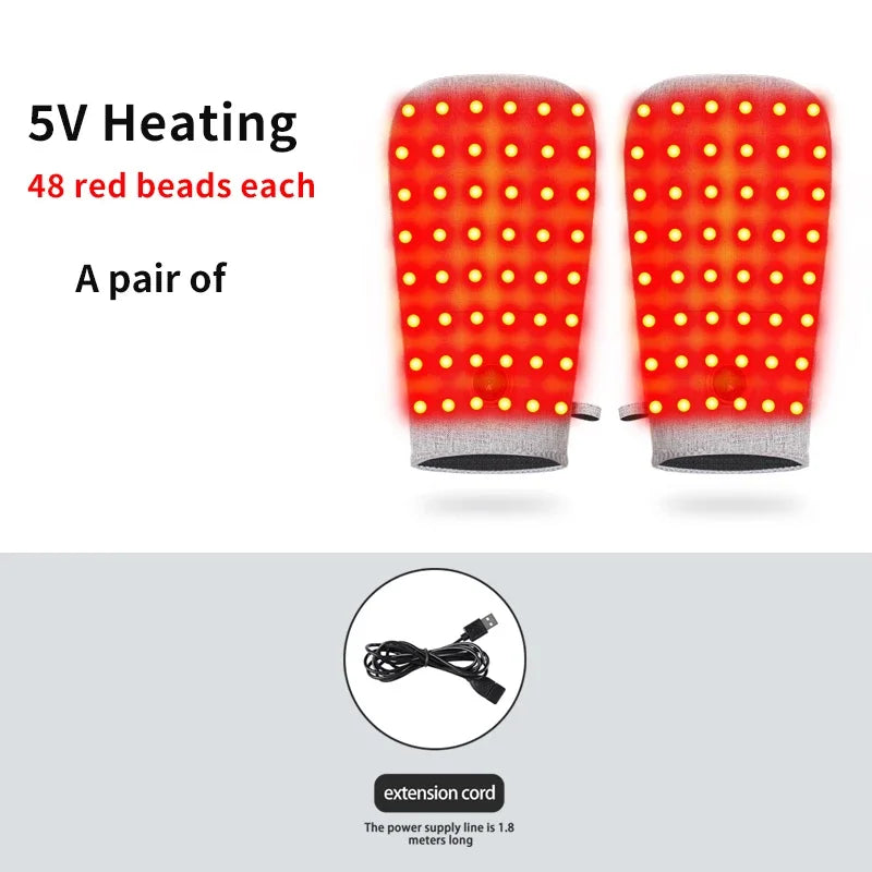 Red Light Heated Hand Gloves | USB Heated Mittens for Outdoor, Riding & Skiing