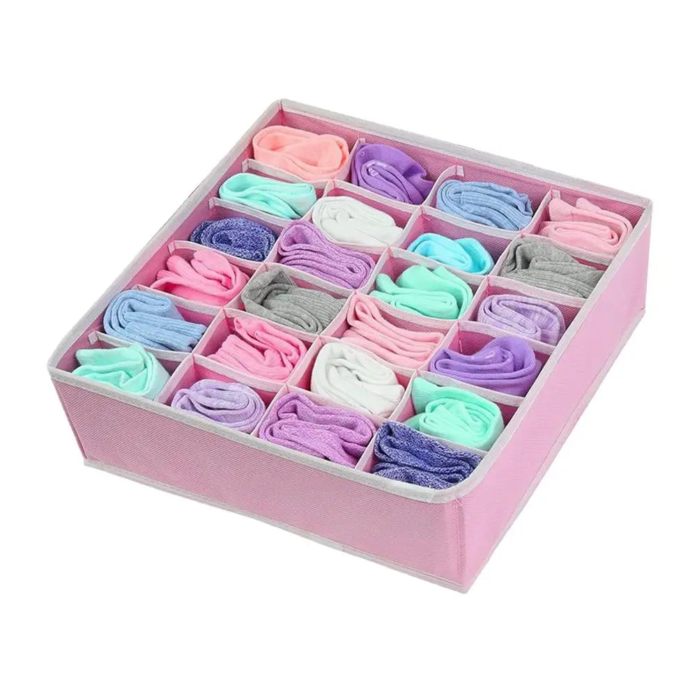 1pc Fabric Storage Box with 24 Compartments - Foldable Stackable Organizer for Socks Ties Underwear Space-Saving Drawer Divider