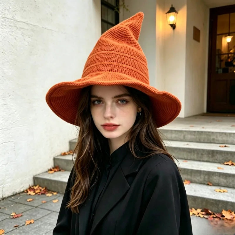 Halloween Witch Hat, Foldable Knitted Women'S Hat, Halloween Party Hat, Magic Hat, Festival Party, Role-Playing, Decoration