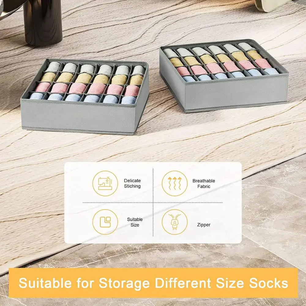 1pc Fabric Storage Box with 24 Compartments - Foldable Stackable Organizer for Socks Ties Underwear Space-Saving Drawer Divider