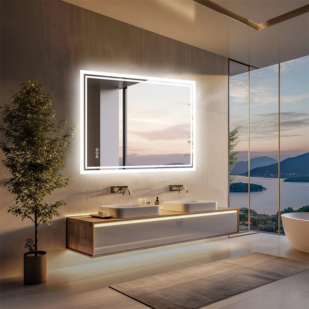 LED Bathroom Mirror | Frameless Dimmable with Anti-Fog & Touch Control