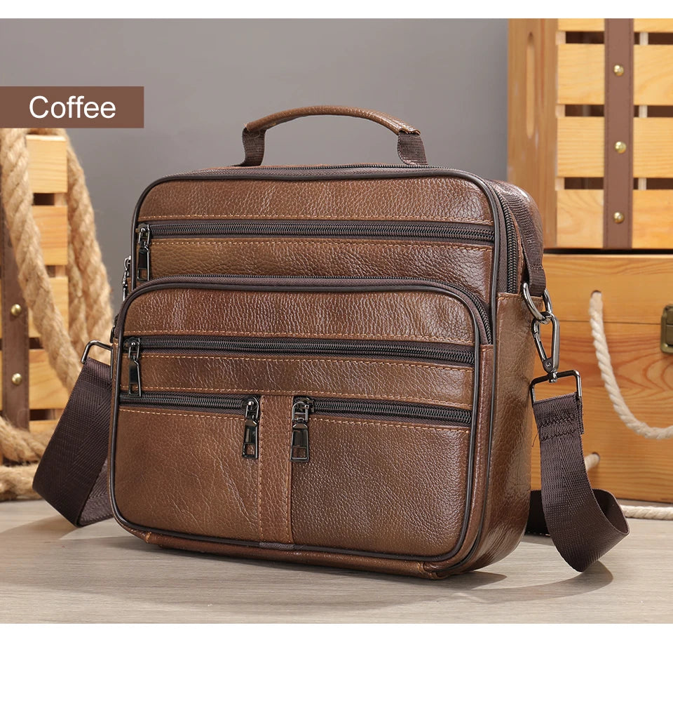 Genuine Leather Shoulder Bag for Men Black Cowhide Leather Handbag for Men Business Office Messenger Bag Male Crossbody Bag