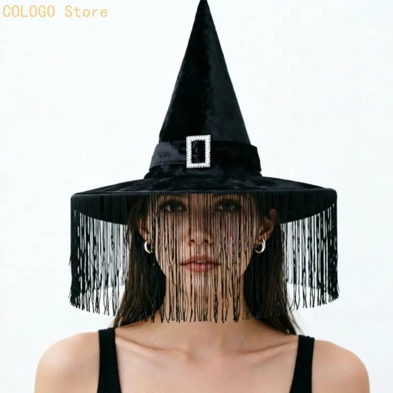 Witch Costume Hat With Pointed and Soft Fabric Finish for Halloween Theme Party Looks, Photo Booth Styling, and Character