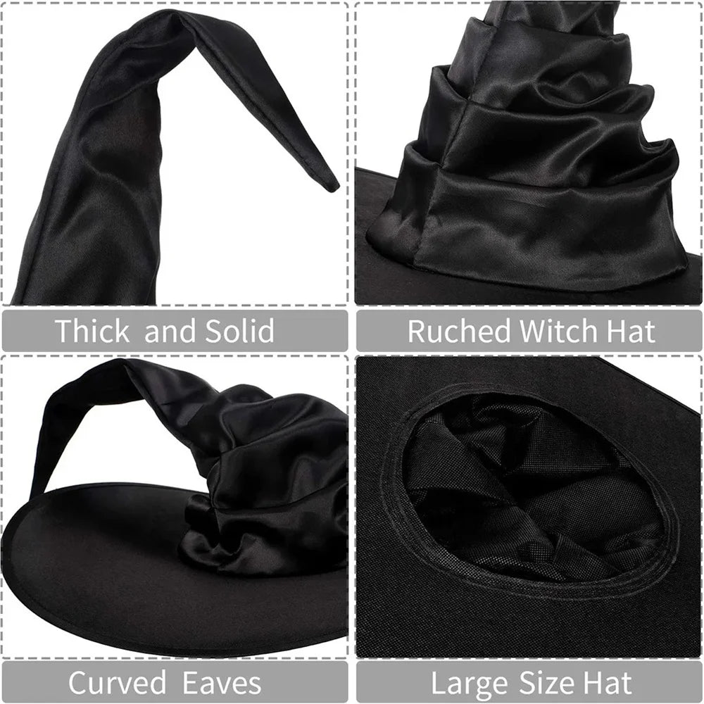 Women Halloween Witch Hat Large Foldable Witch Wizard Hat Spider Bat Pendant For Party Cosplay Costume Headgear Devil Cap Props