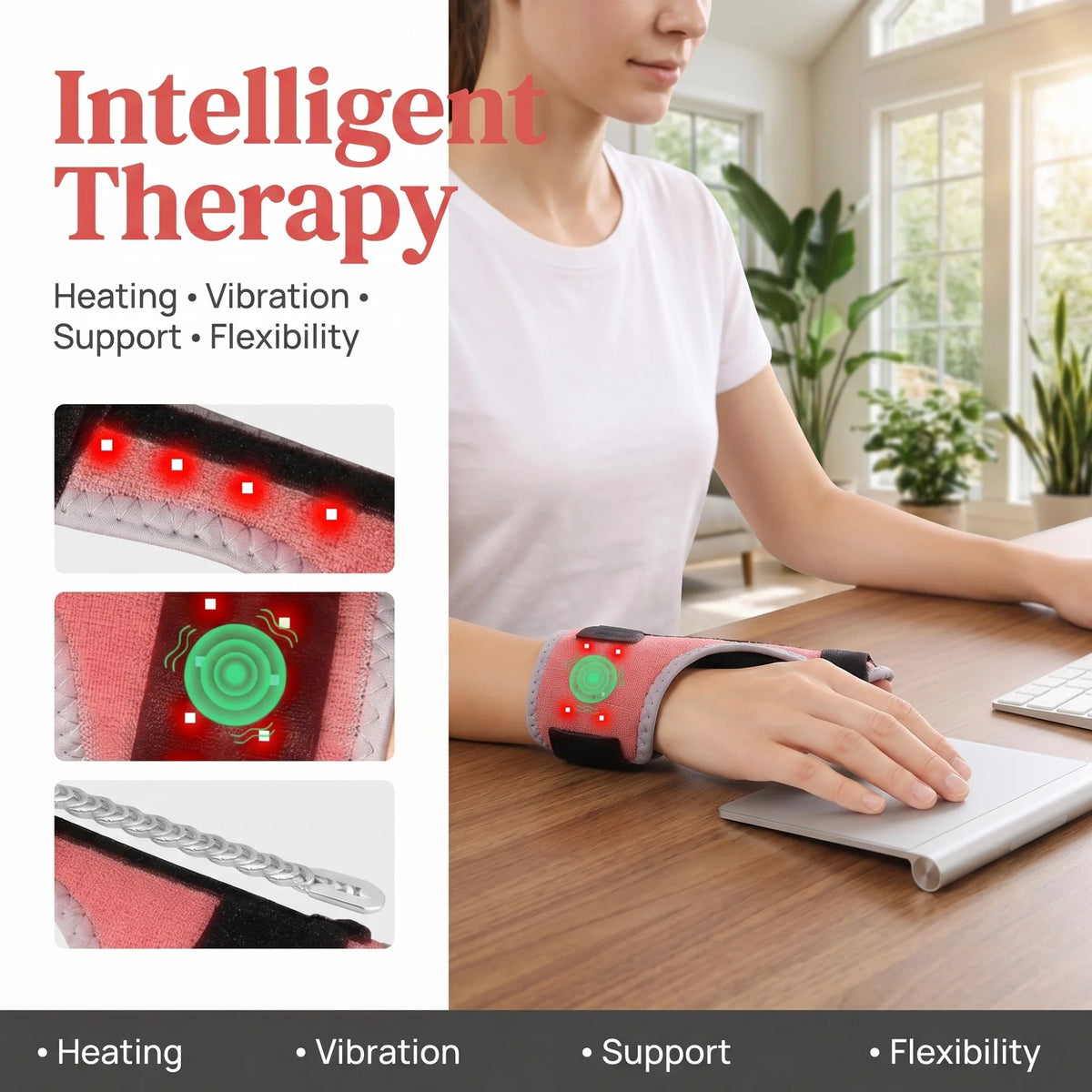 Red Light Heated Wrist & Thumb Support Brace | Vibration, 3 Heat Settings