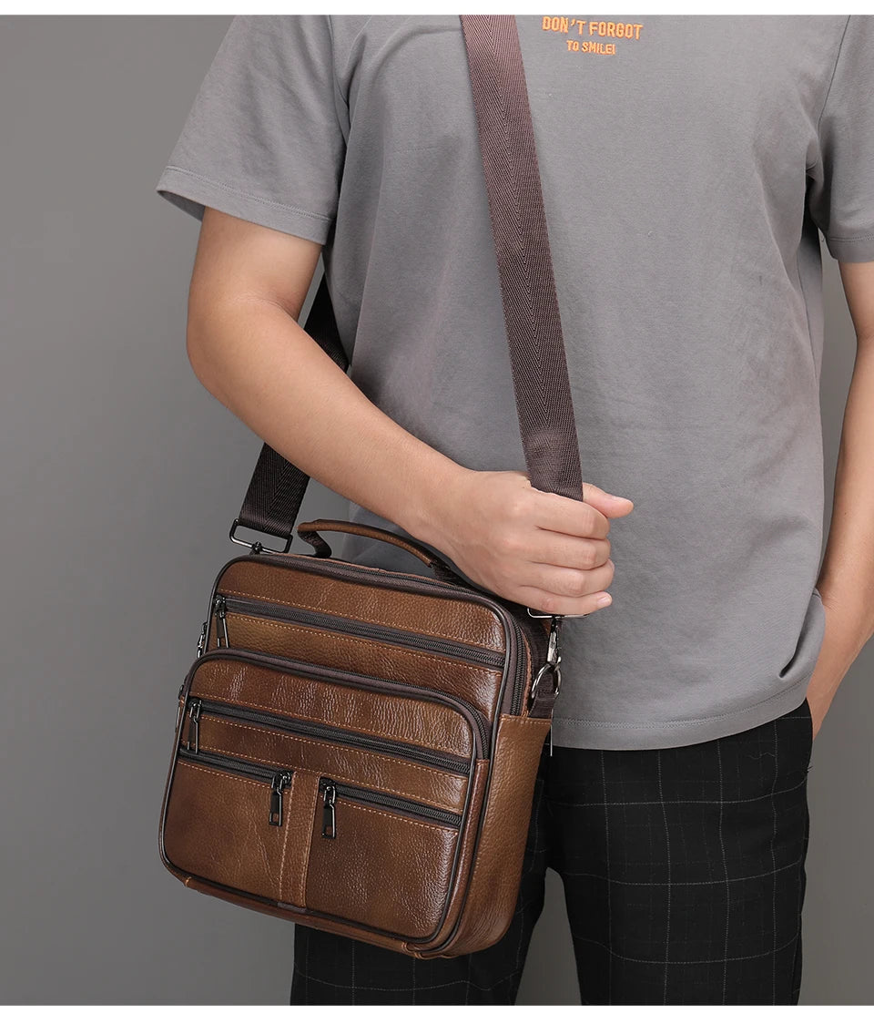 Genuine Leather Shoulder Bag for Men Black Cowhide Leather Handbag for Men Business Office Messenger Bag Male Crossbody Bag