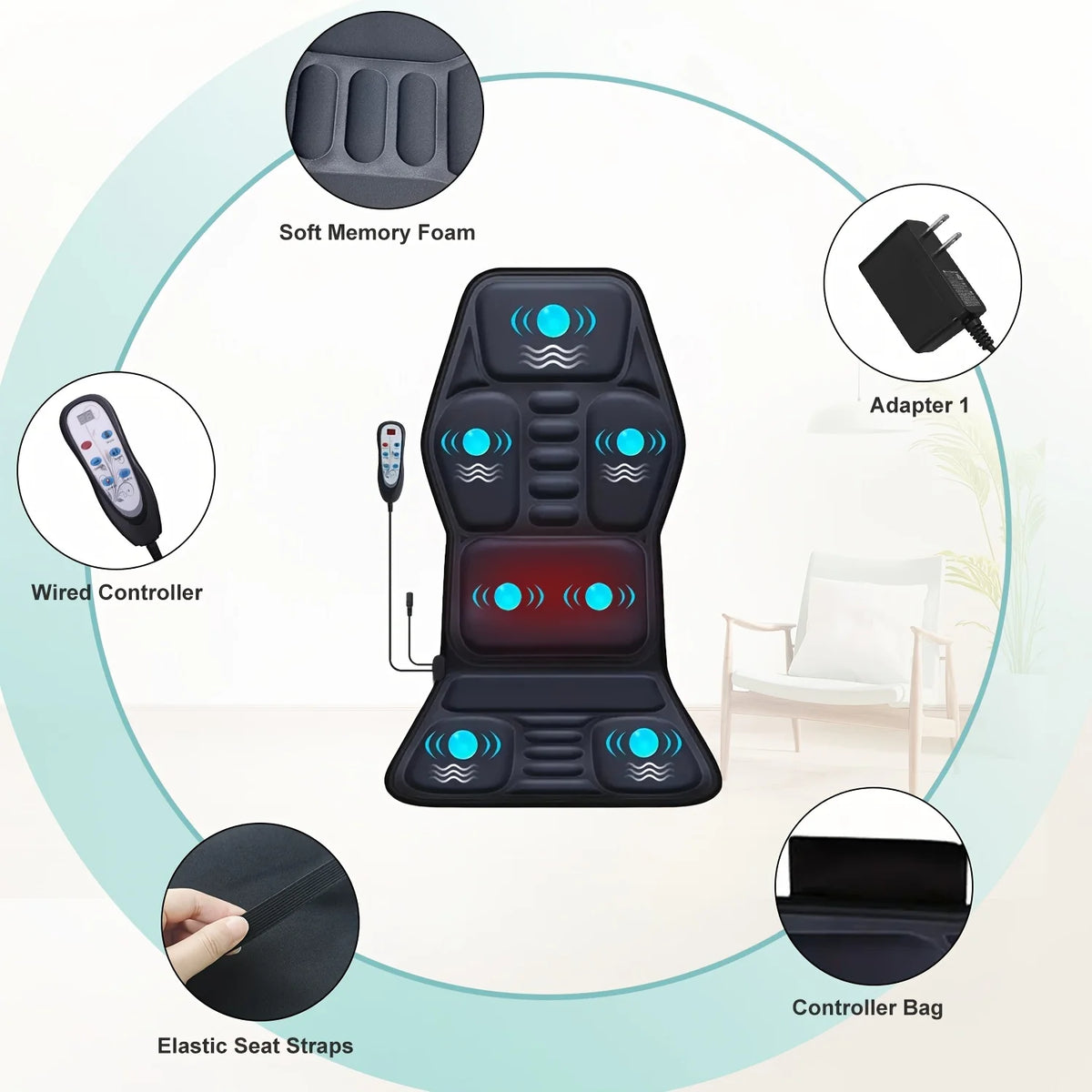 Back Massager Cushion with Heat | Full-Body Vibration Massage Mat for Chair & Car